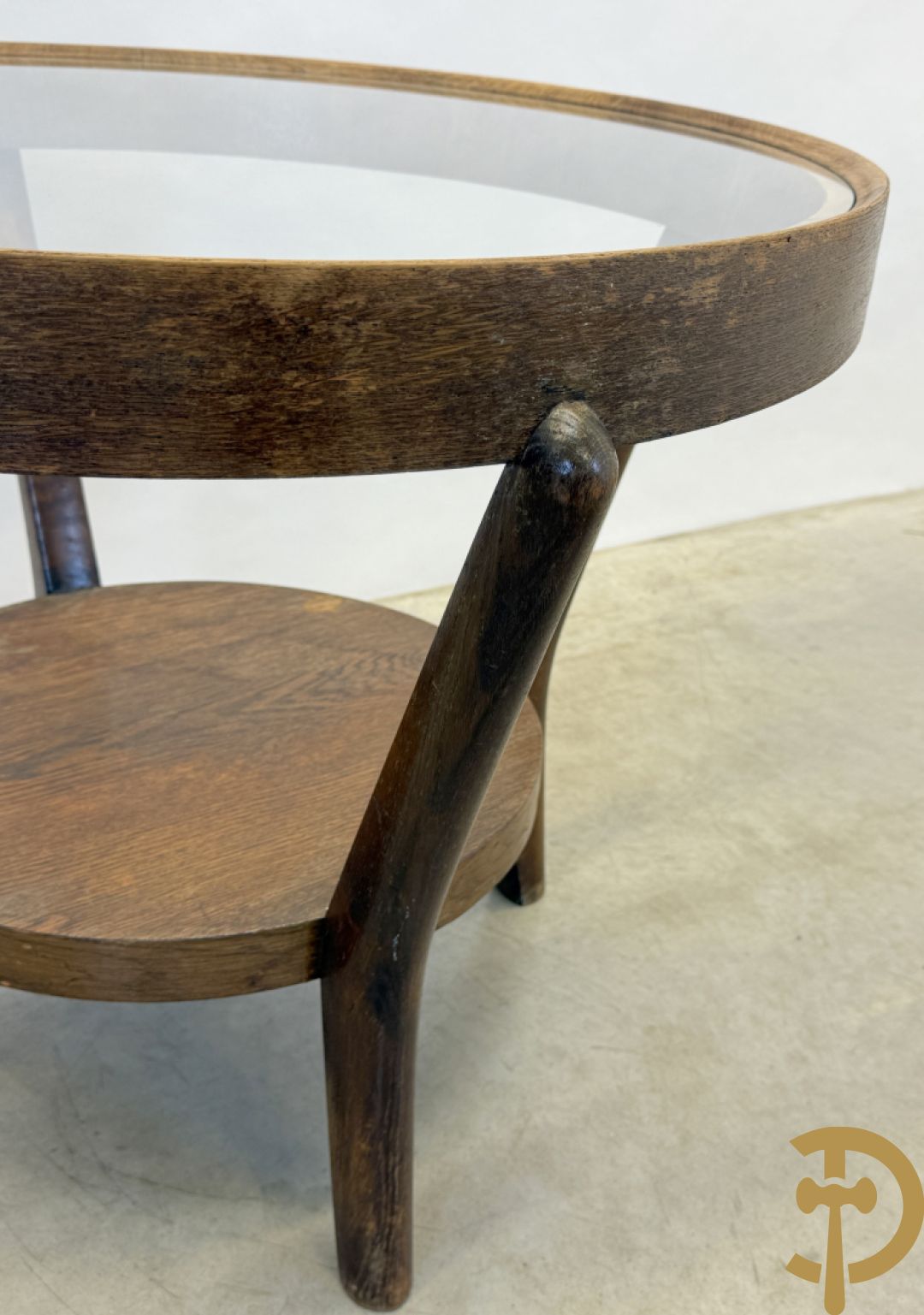 Design salontafel in gebogen gefineerd eikenhout jaren 
