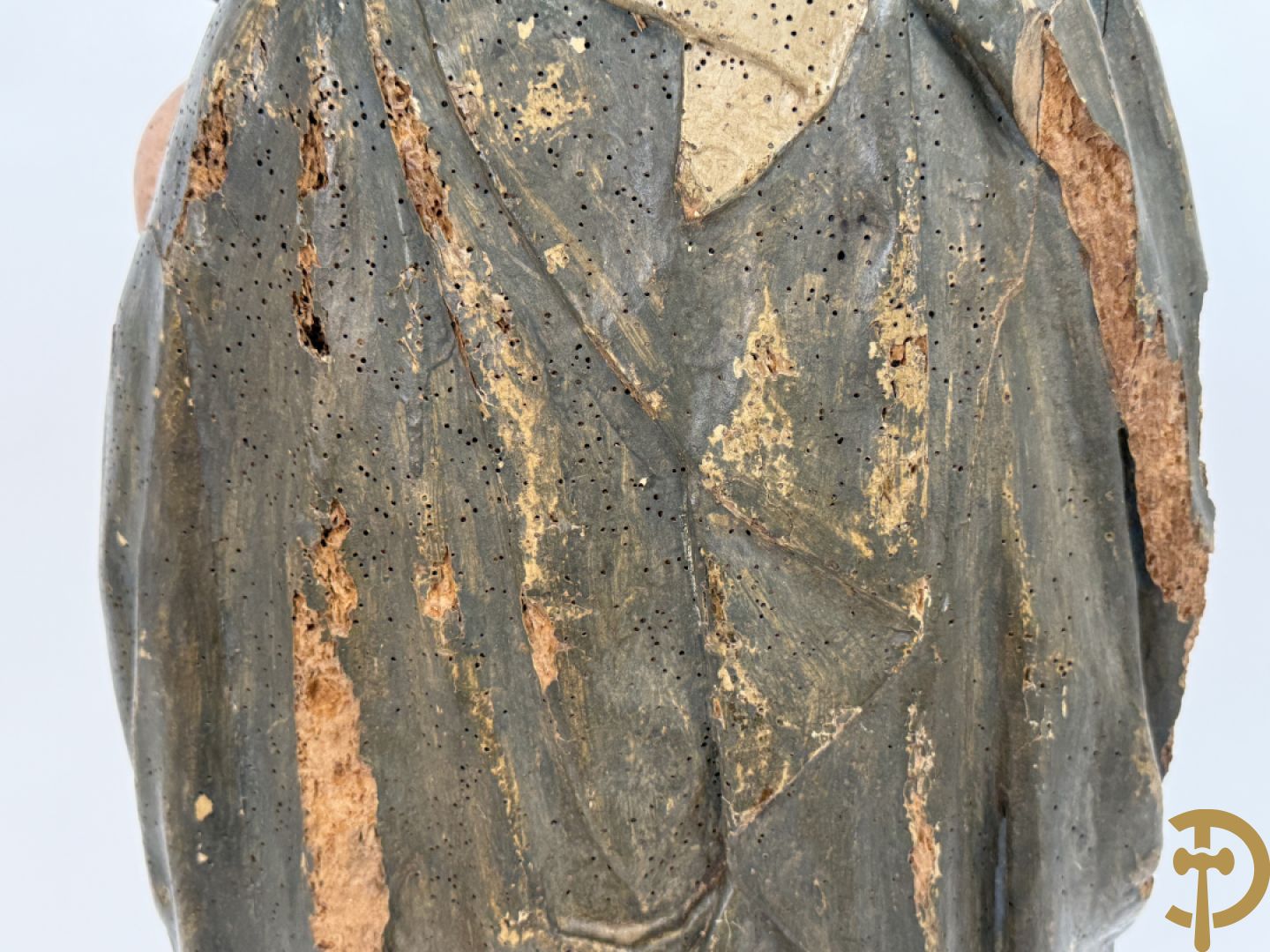 Gepolychromeerde houtsculptuur Madonna met rode jurk en kind, 18e