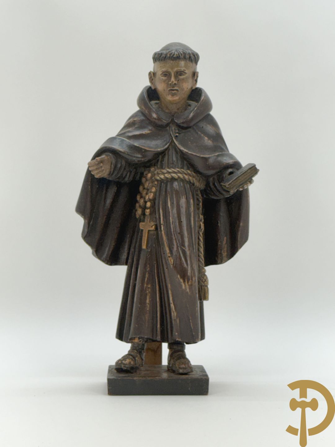Gepolychromeerde Vlaamse houtsculptuur Sint-Antonius
