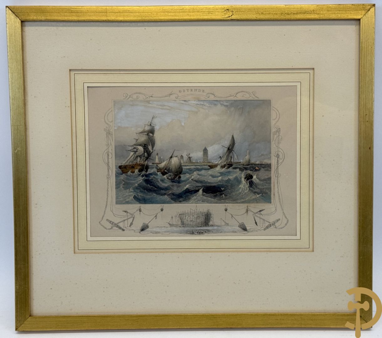 BORREMANS H. (4 stuks) en BUFFA (2 stuks) en CARSE (1 stuk) van - Zeven ingekleurde gravures van Oostende met o.a. Kursaal, vuurtoren, station en pier