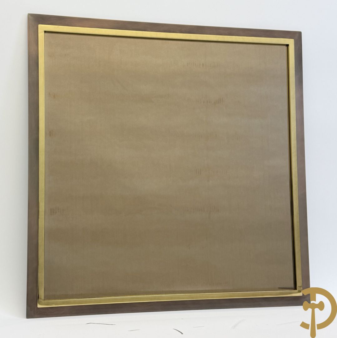 Tweekleurige koperen designspiegel met fumé glas, Belgochrome