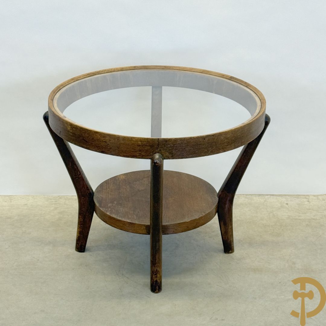 Design salontafel in gebogen gefineerd eikenhout jaren 