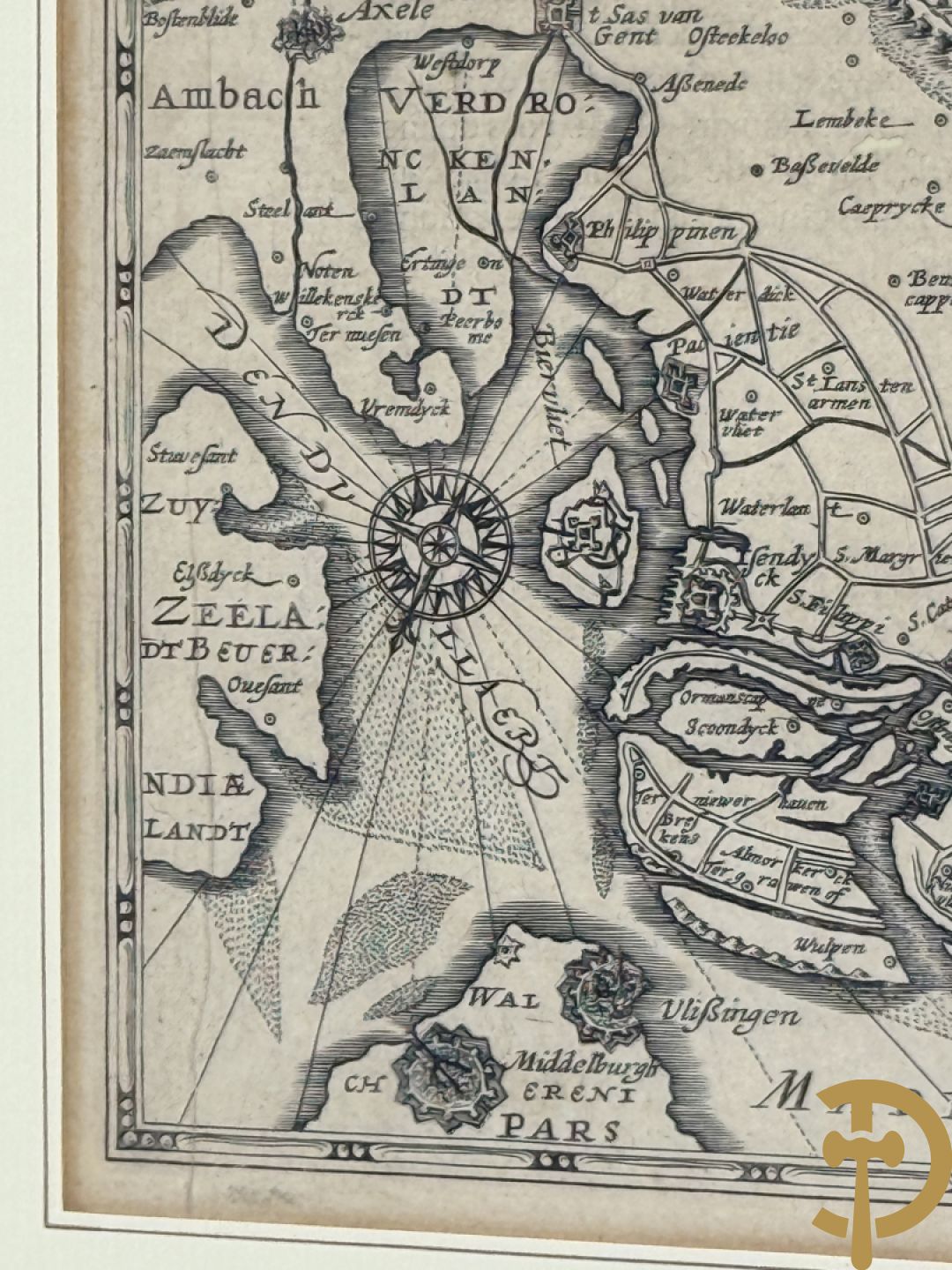 Oude kaart Flandria Septen Trionalis, cartografen Gerhard Mercator, Johannes Janssonius en Johannes Van Waesberge, laat 17e