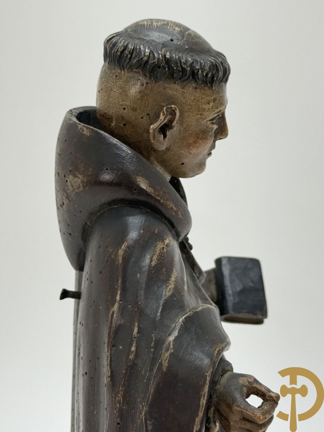 Gepolychromeerde Vlaamse houtsculptuur Sint-Antonius
