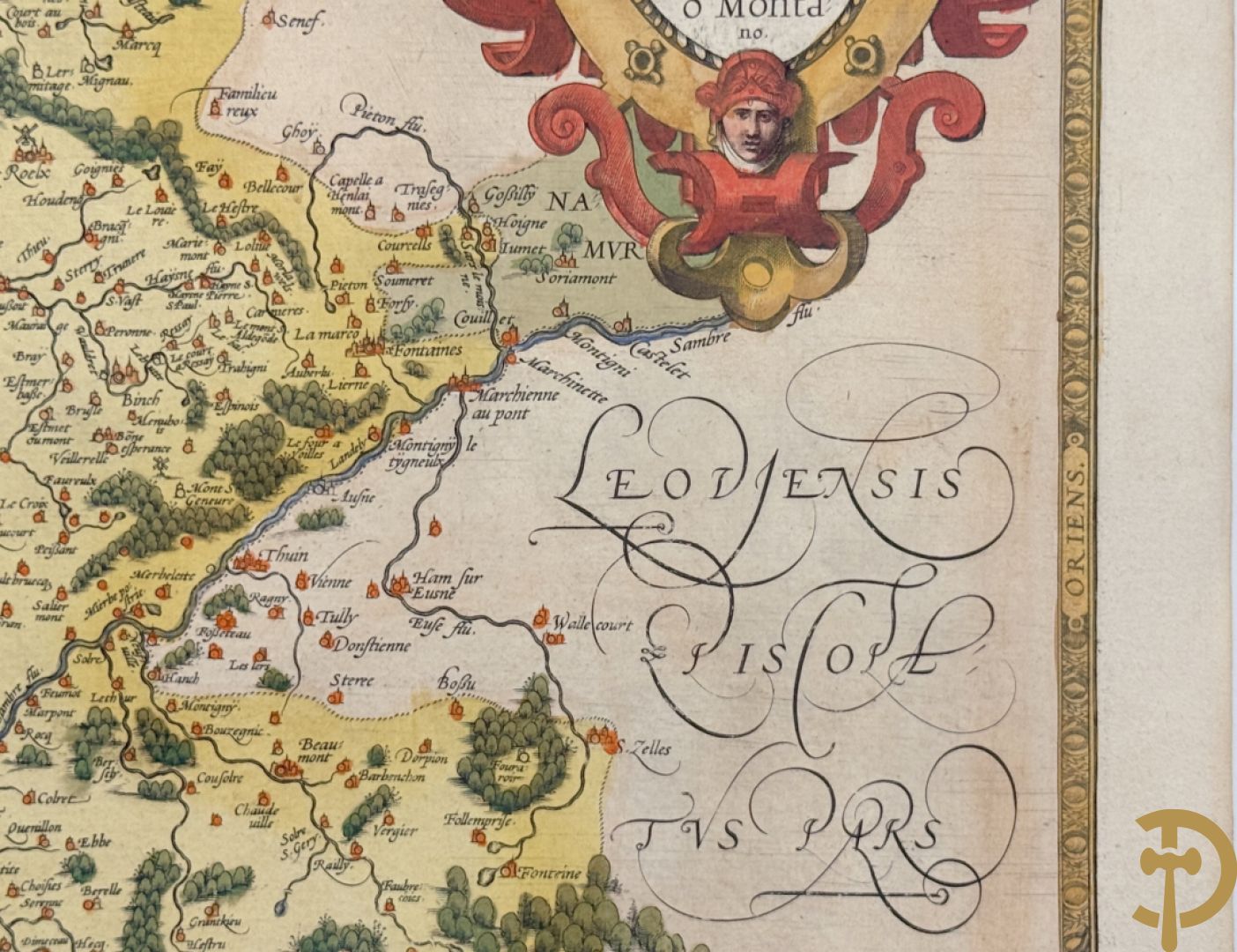 Oud handgekleurde kaart van Ortelius, zicht op Henegouwen, 1572