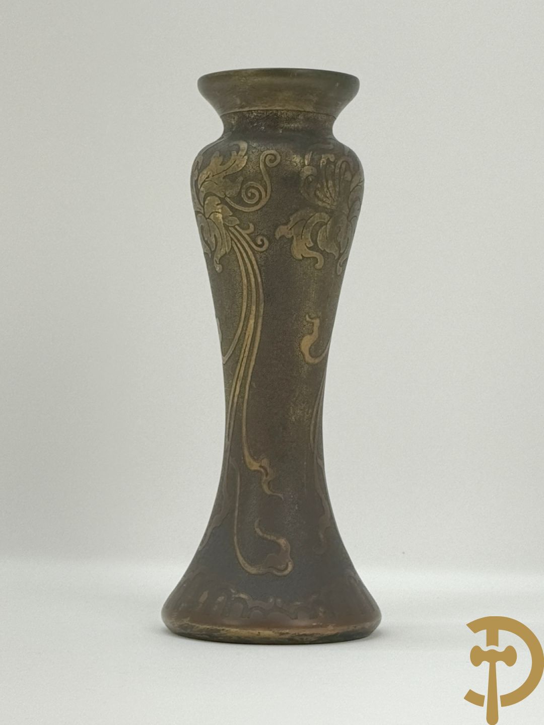 Blauwe kristallen Val-Saint-Lambert, gegalvaniseerd  met kopertechniek, ontwerper Leon Ledru, Art Nouveau rond 1900