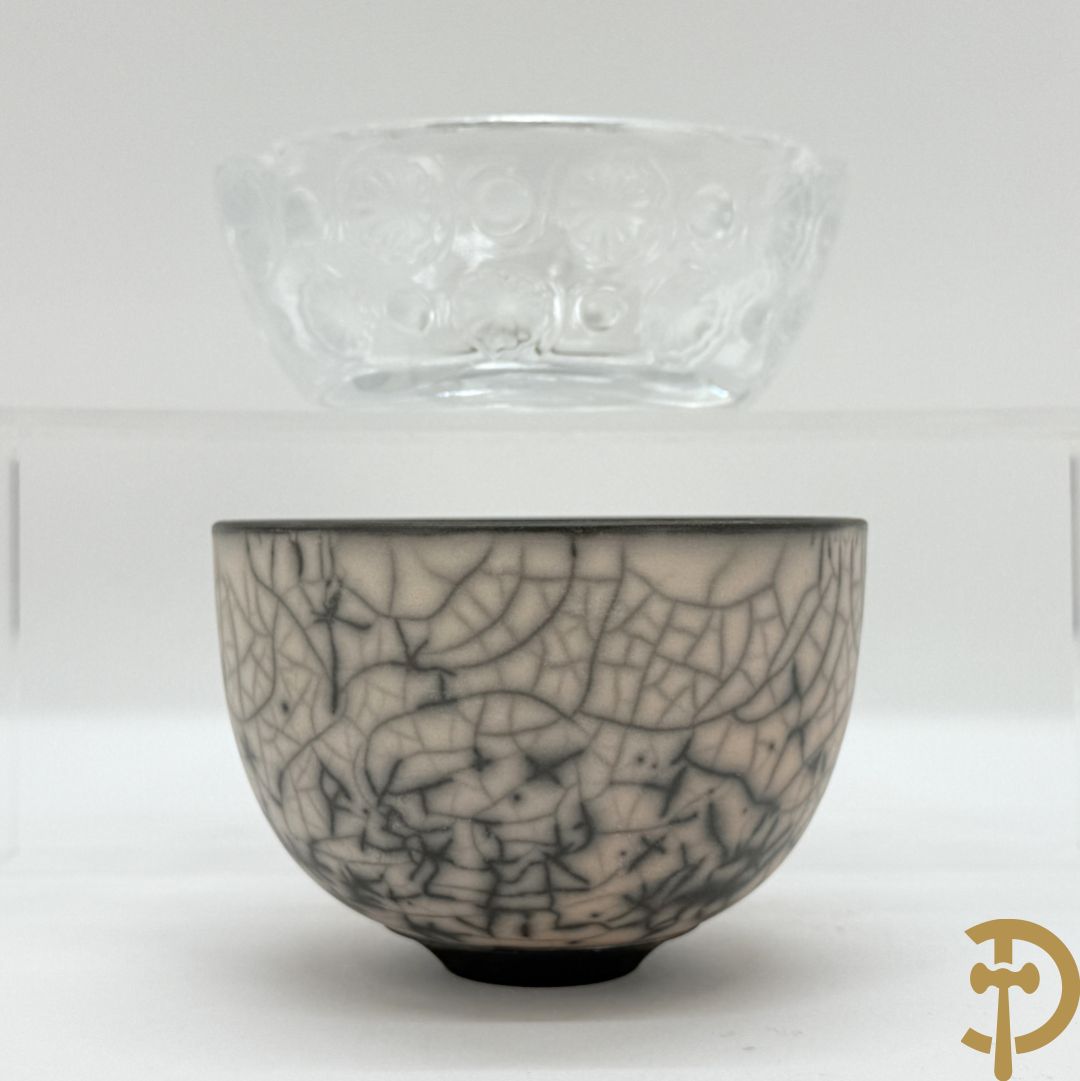 Lalique France asbak in glaspasta + modernistische gecracqueleerde coupe