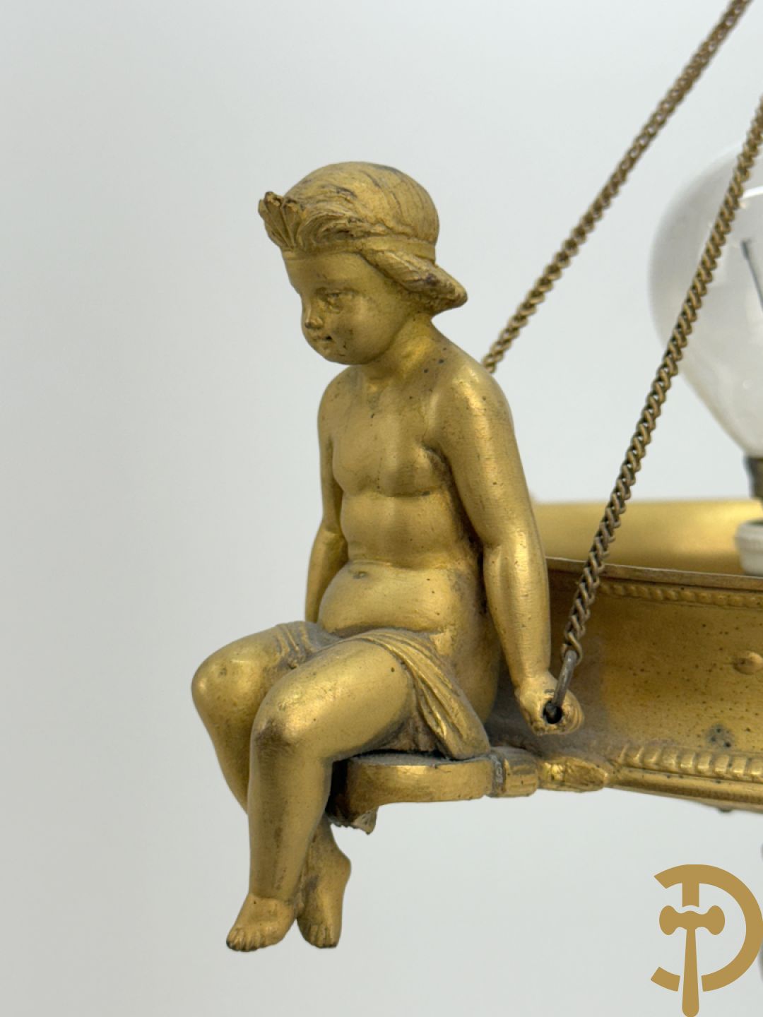 Vuurverguld bronzen hall lantaarntje met zittende cupido
