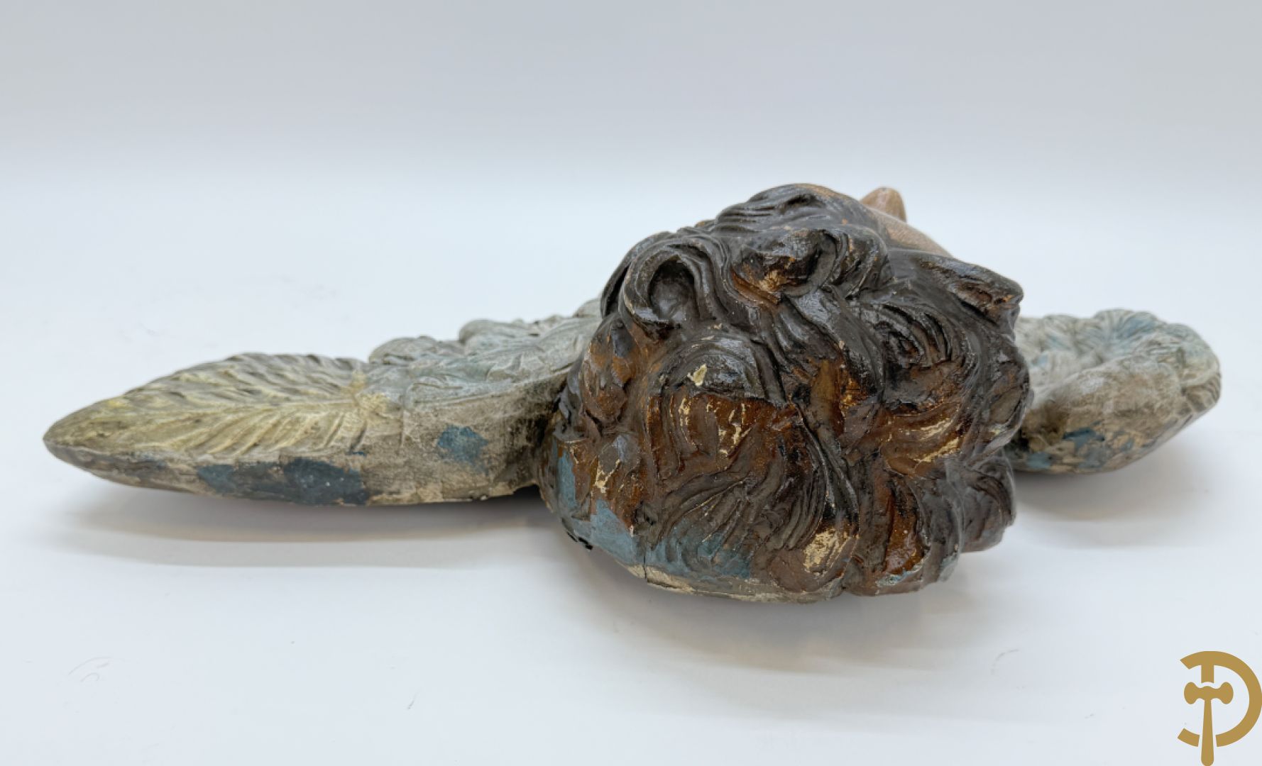 Gepolychromeerde houtsculptuur van engelenhoofd
