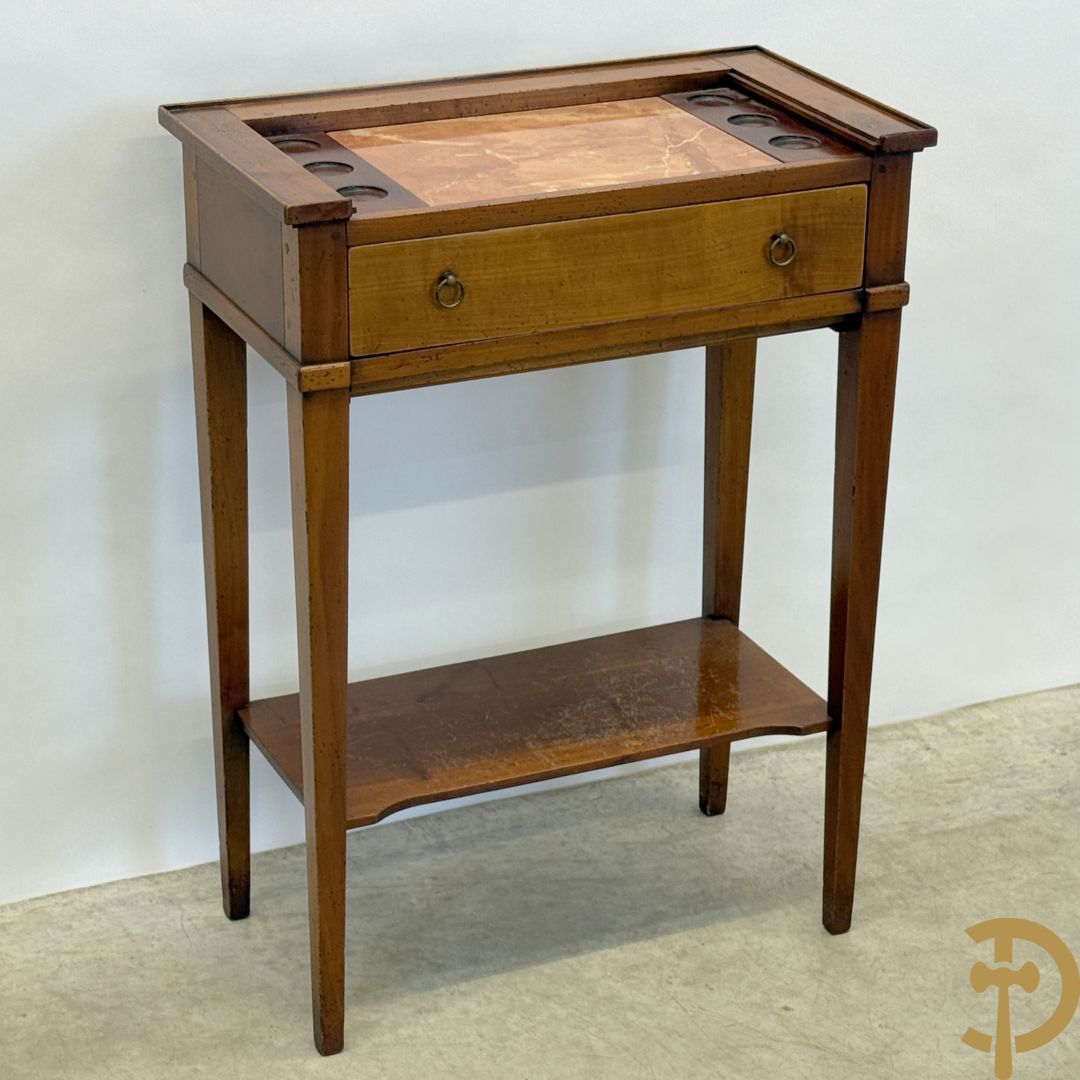 Kerselaren wandtafel met marmeren blad en ingebouwde borrelglaasjes