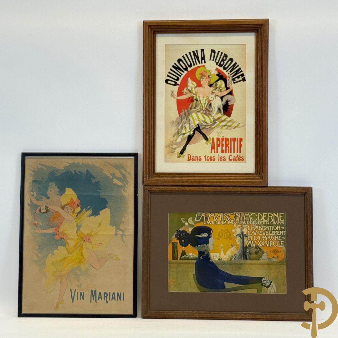 Drie ingelijste reclames/affiches 
