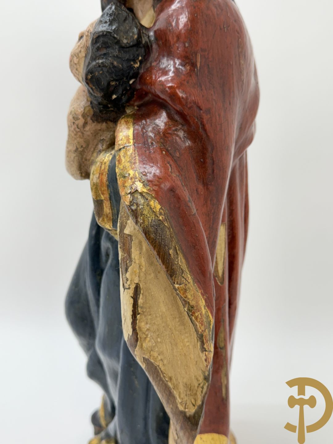 Gepolychromeerde houtsculptuur van Jozef met kindje Jezus