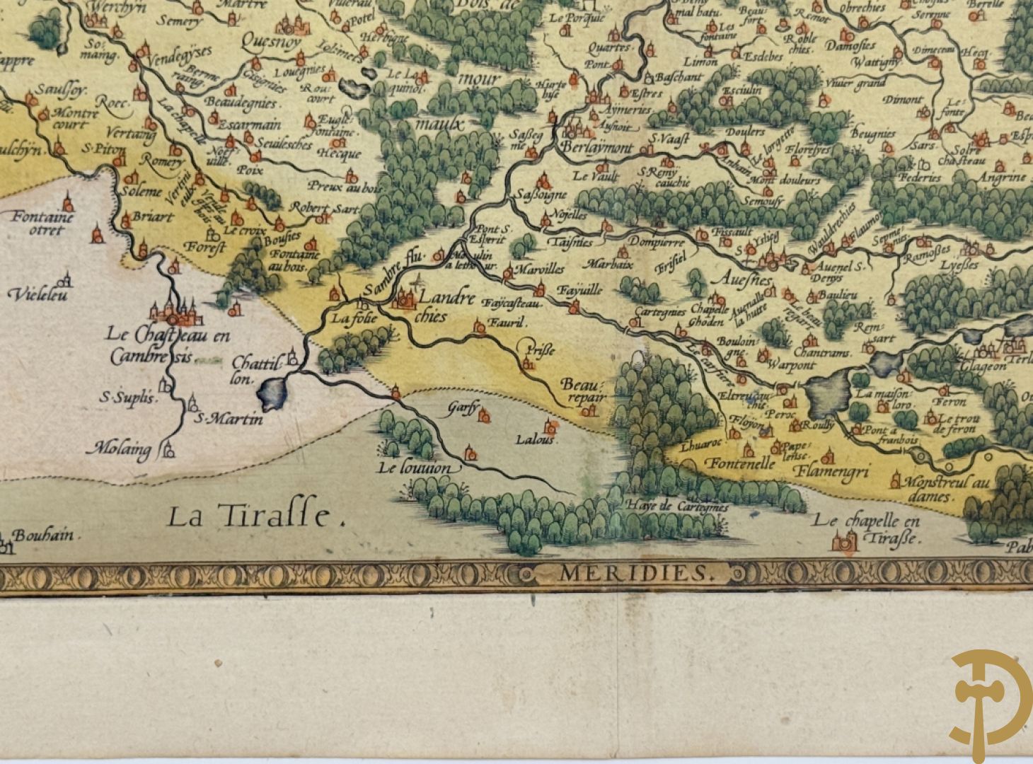 Oud handgekleurde kaart van Ortelius, zicht op Henegouwen, 1572
