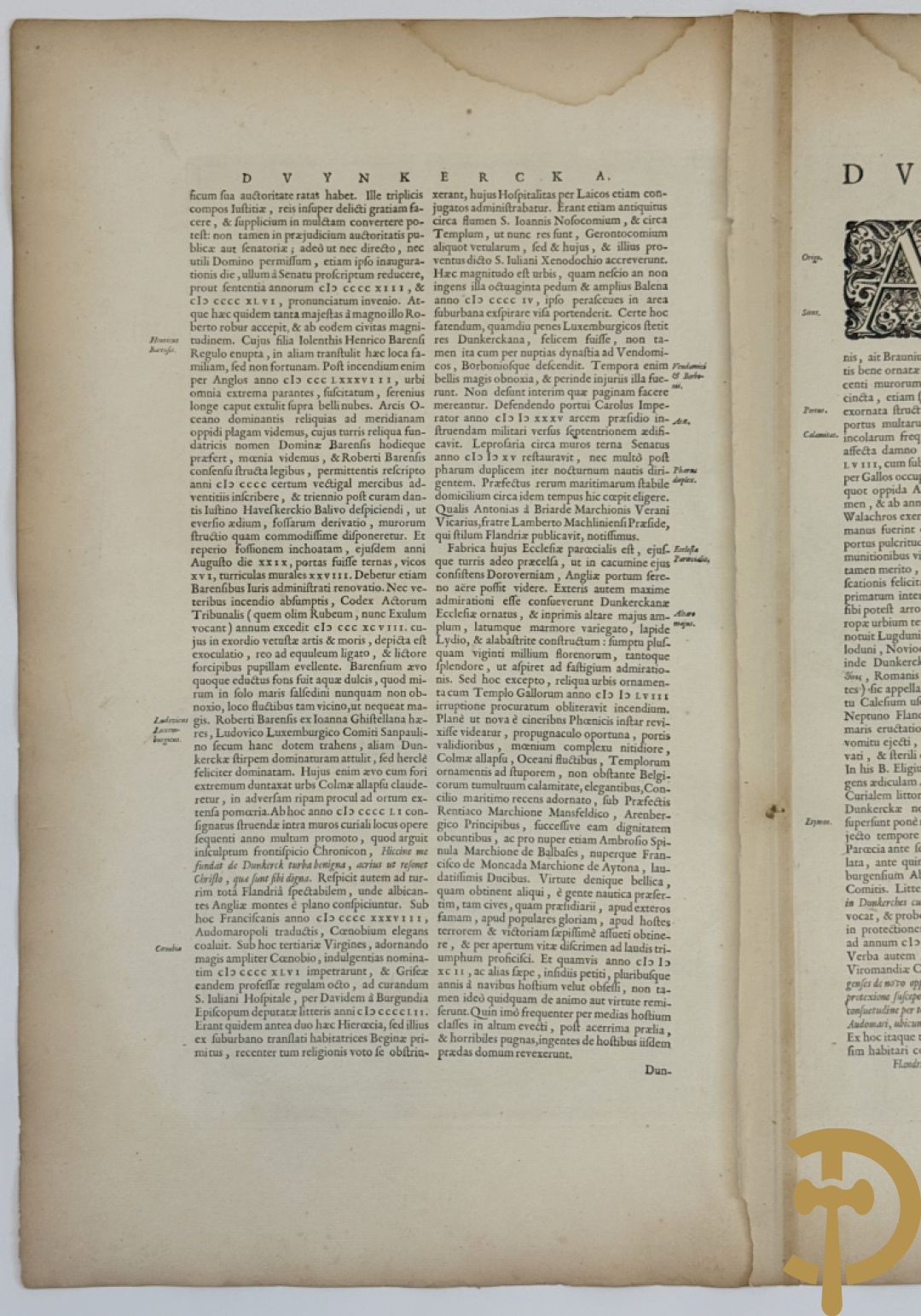 Oud fortificatieplan met zicht op Duynkercka, van Blaue