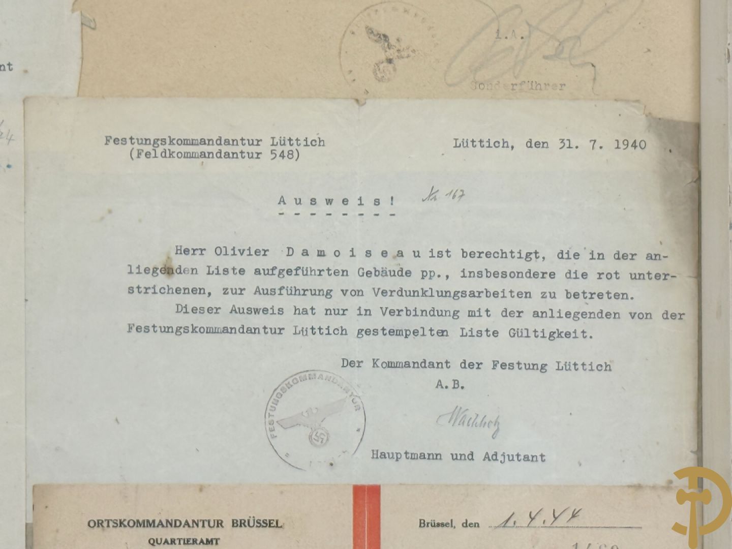 Zeven ingelijste documenten over Duitse W.O. II