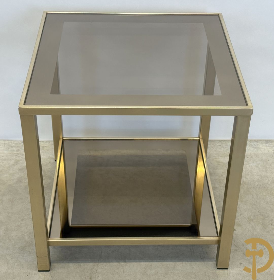 Belgochrome koperen bijzettafel met fumé glazen blad