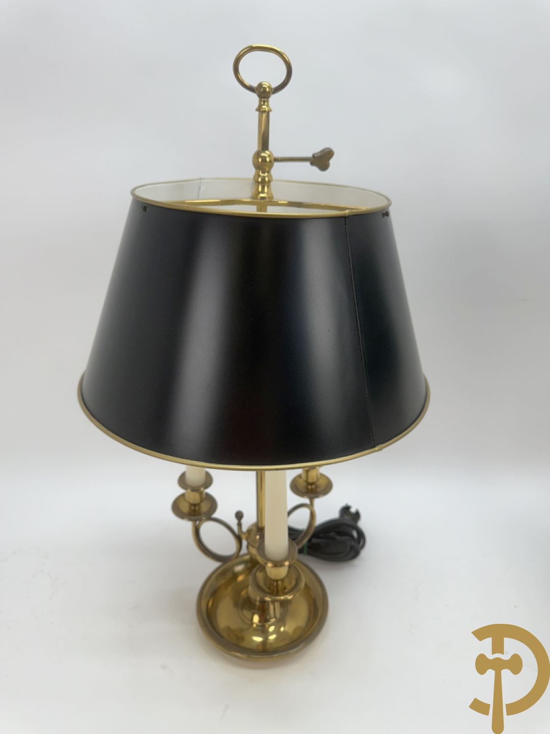 Twee koperen lampes bouillotte, 1 met bovenverlichting en 1 met kaarsenverlichting