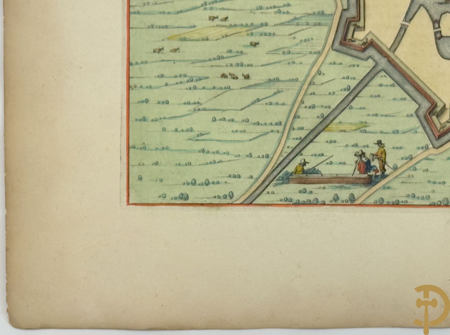 Oud fortificatieplan met zicht op Duynkercka, van Blaue