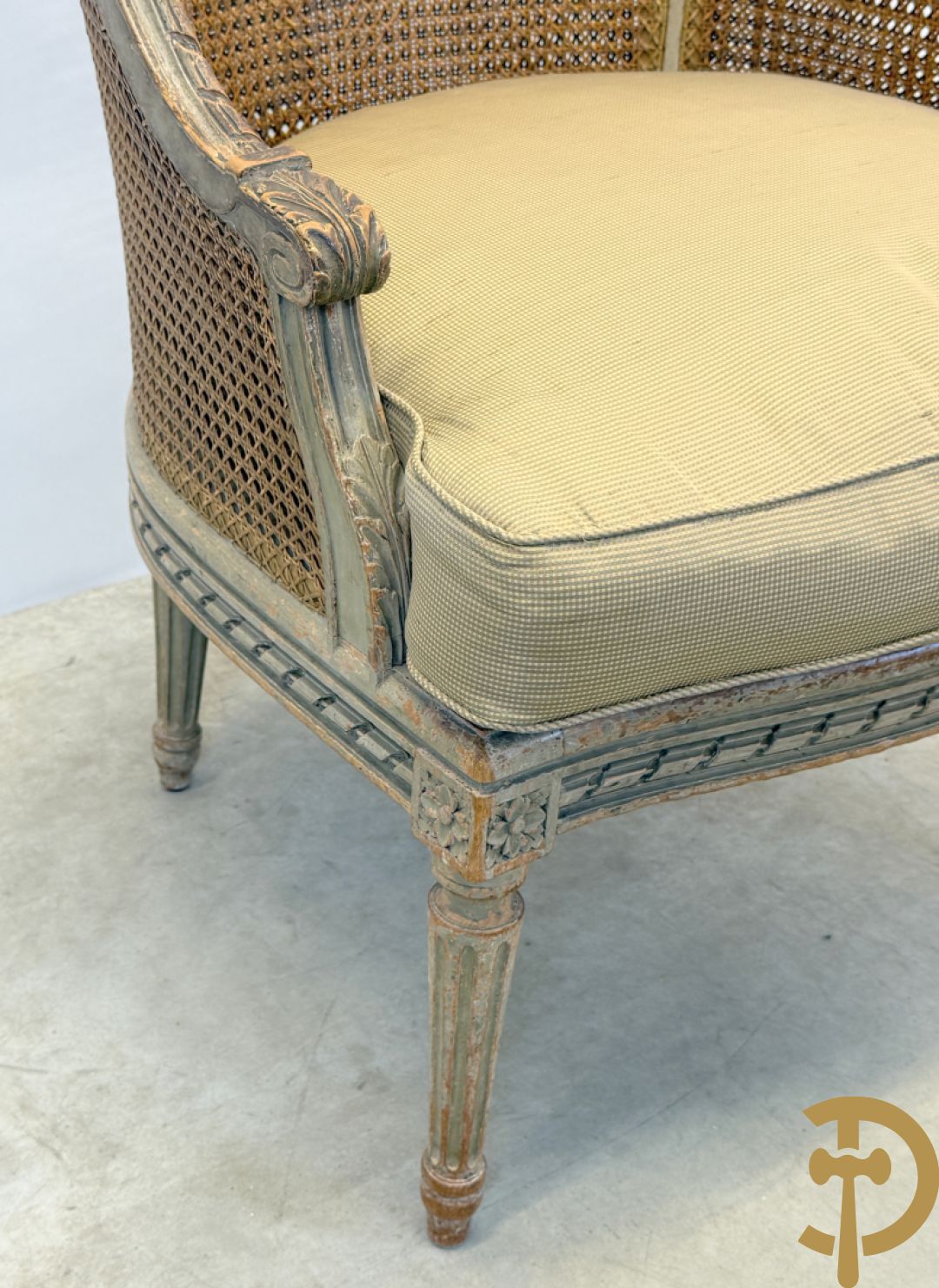 Louis XVI duchesse brisée met dubbele canage, gepatineerd, 19e