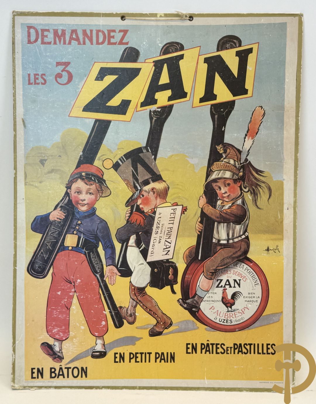 Lot kartonnen publiciteitsmateriaal o.a. Zan door Bernard Carant/Paris, G.ve Tessier Fils door Max Sidaine en Biscottes Reinette