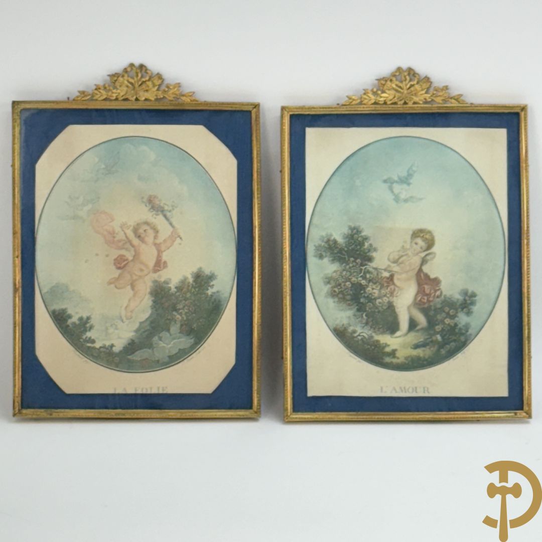 Paar koperen stijlkaders met Louis XVI strik