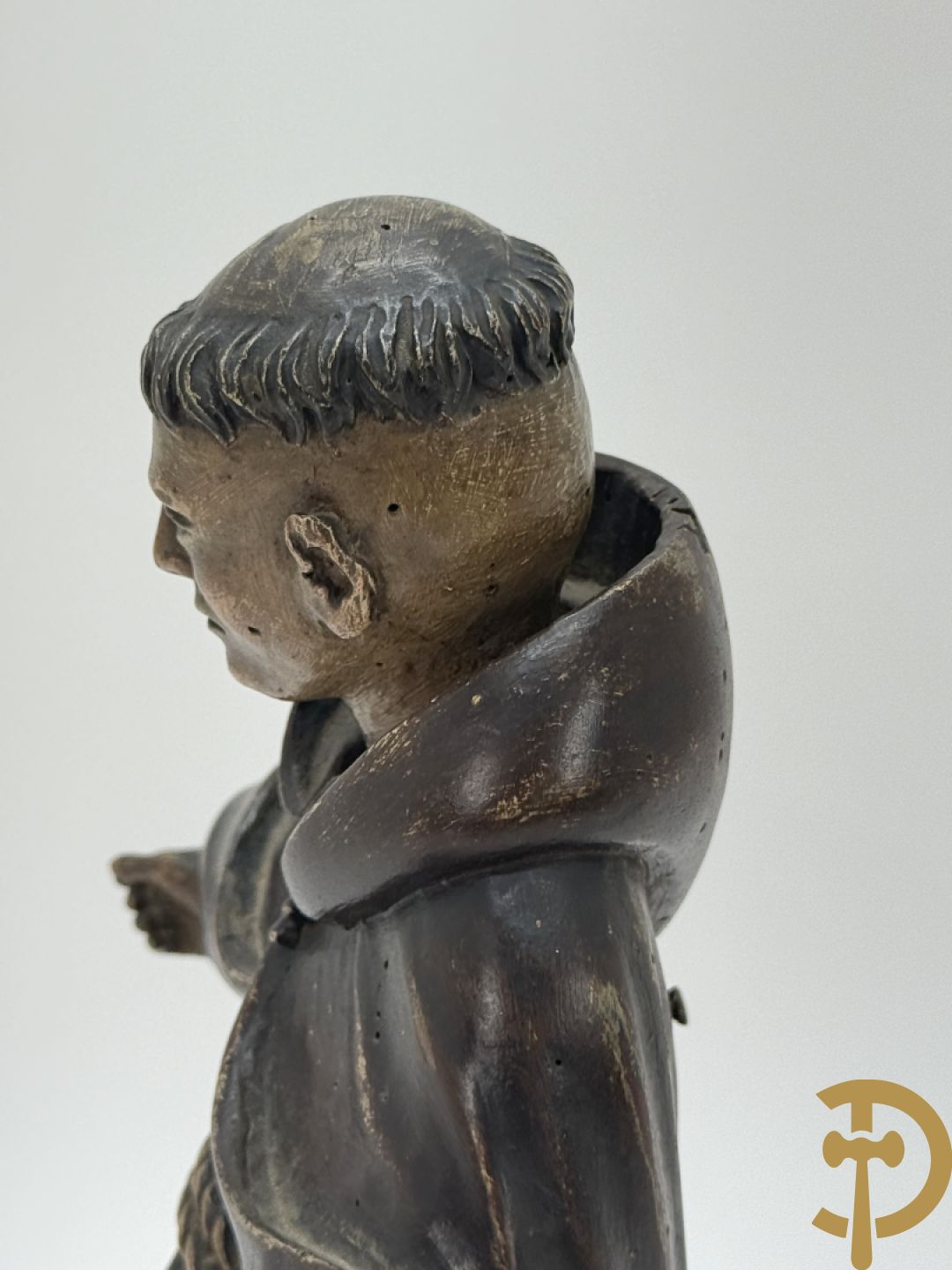 Gepolychromeerde Vlaamse houtsculptuur Sint-Antonius
