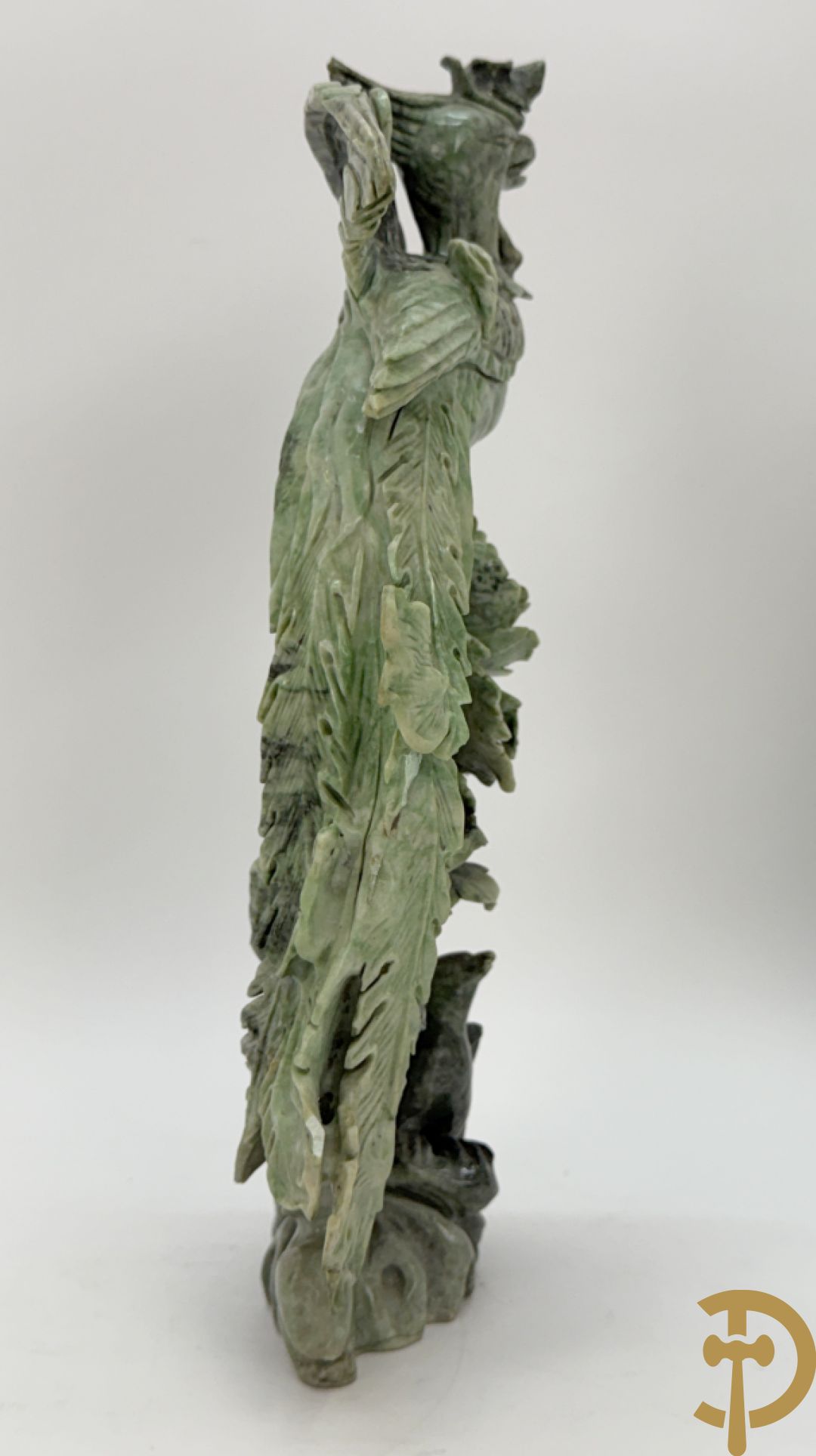 Paar Aziatische sculpturen met fenixen en pioenrozen