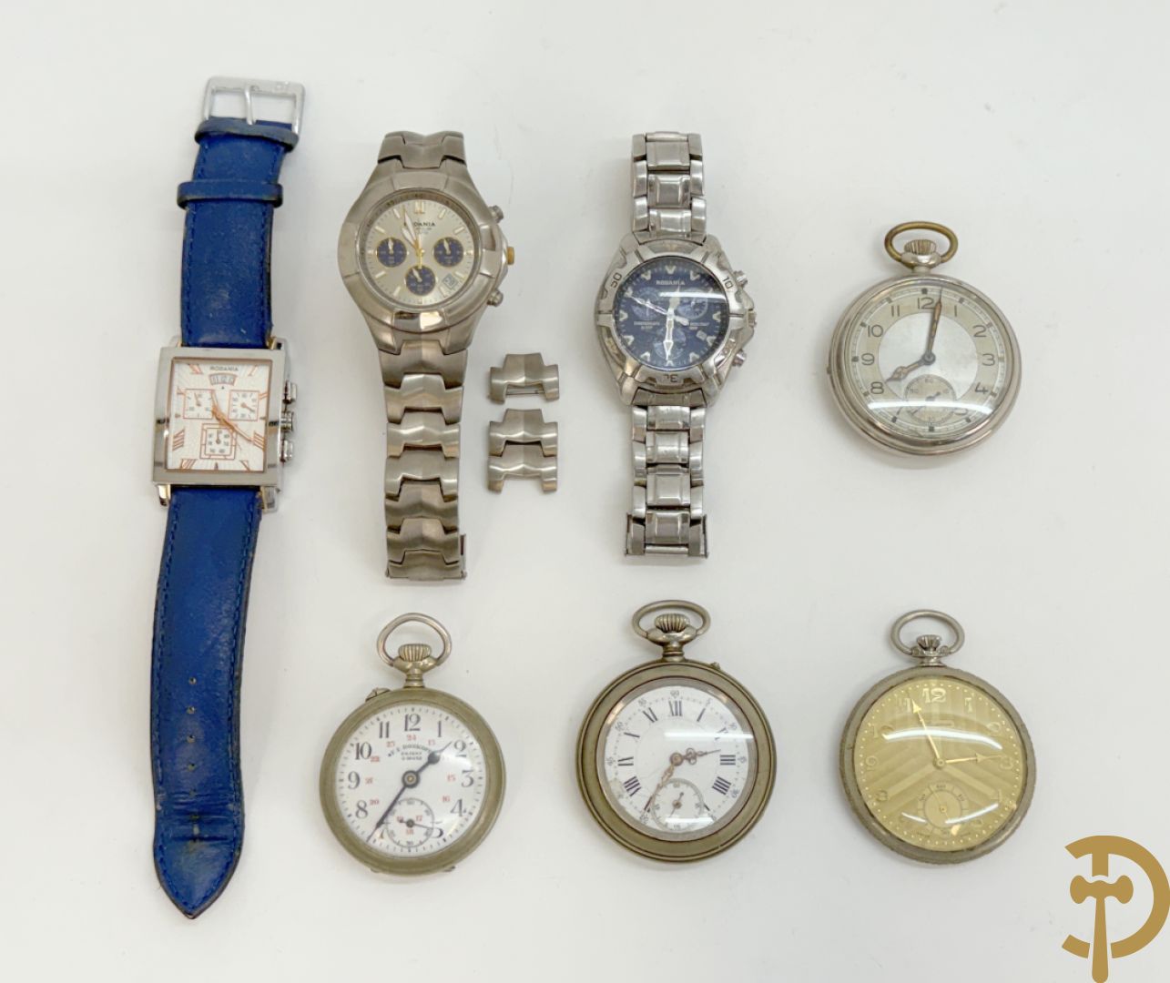 Drie polshorloges Rodania + 4 zakhorloges w.o. Roskopf en Roamer
