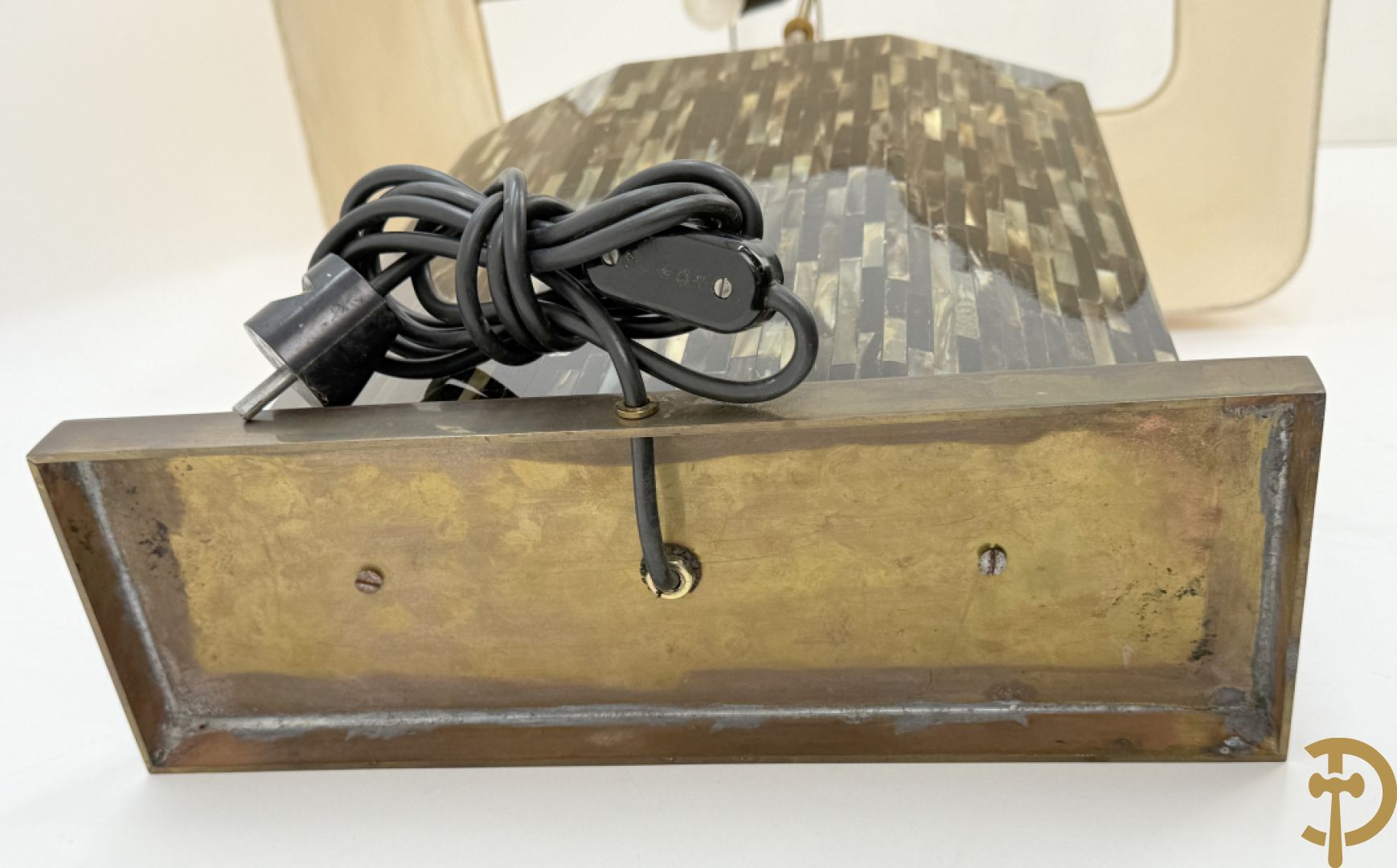 Vintage lampadaire met gestreept hoorn motief op koperen basis, jaren 