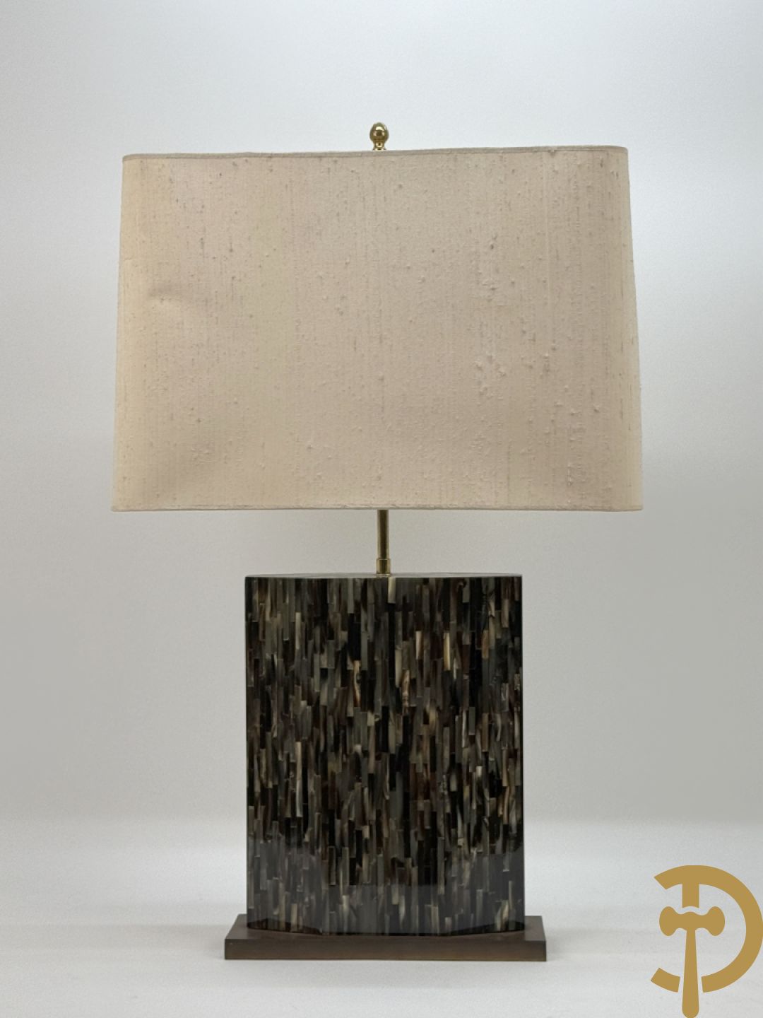 Vintage lampadaire met gestreept hoorn motief op koperen basis, jaren 