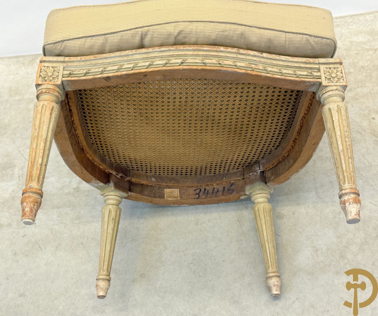 Louis XVI duchesse brisée met dubbele canage, gepatineerd, 19e