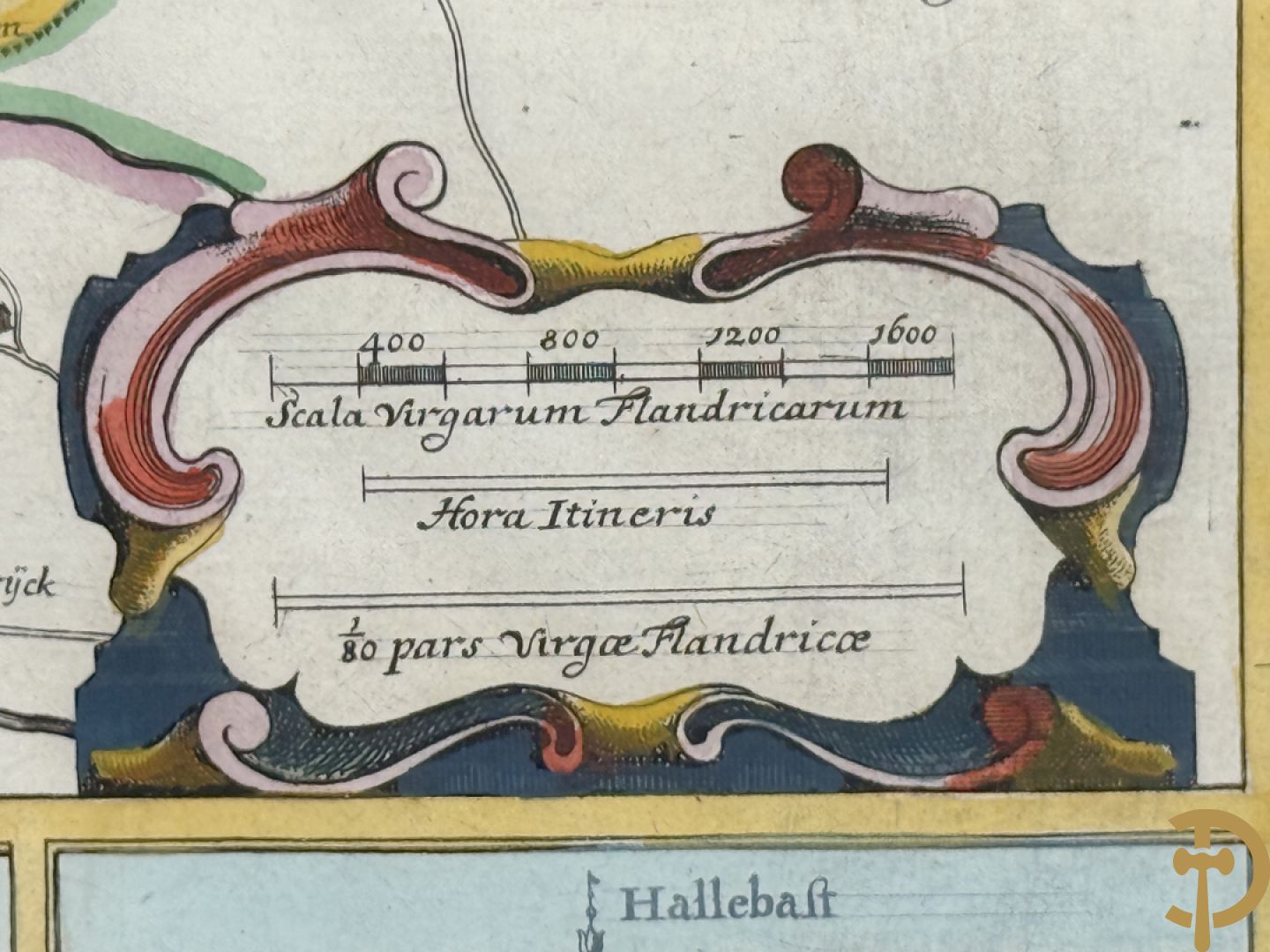 Oude kaart Sanderus met inzet van zicht op stad Ieper en kastelen rond de stad Ieper, 1641