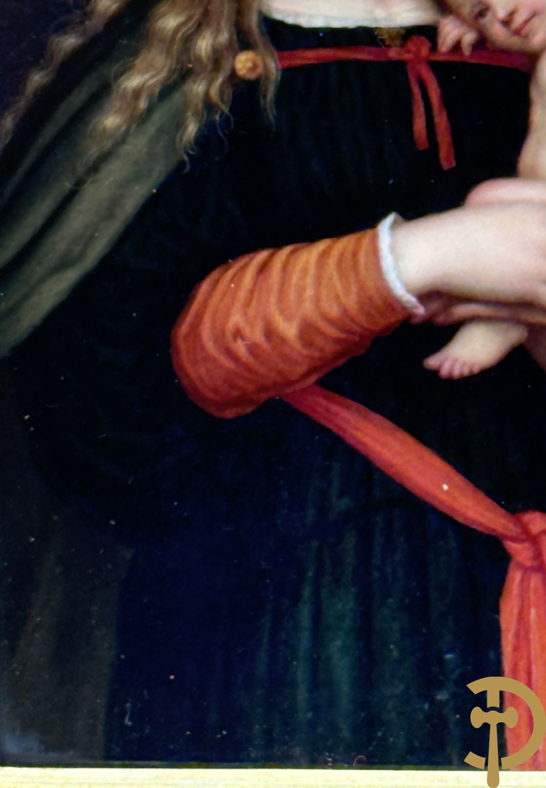 Antieke schilderij met Madonna met kind op porselein beschilderd, naar HOLBEIN