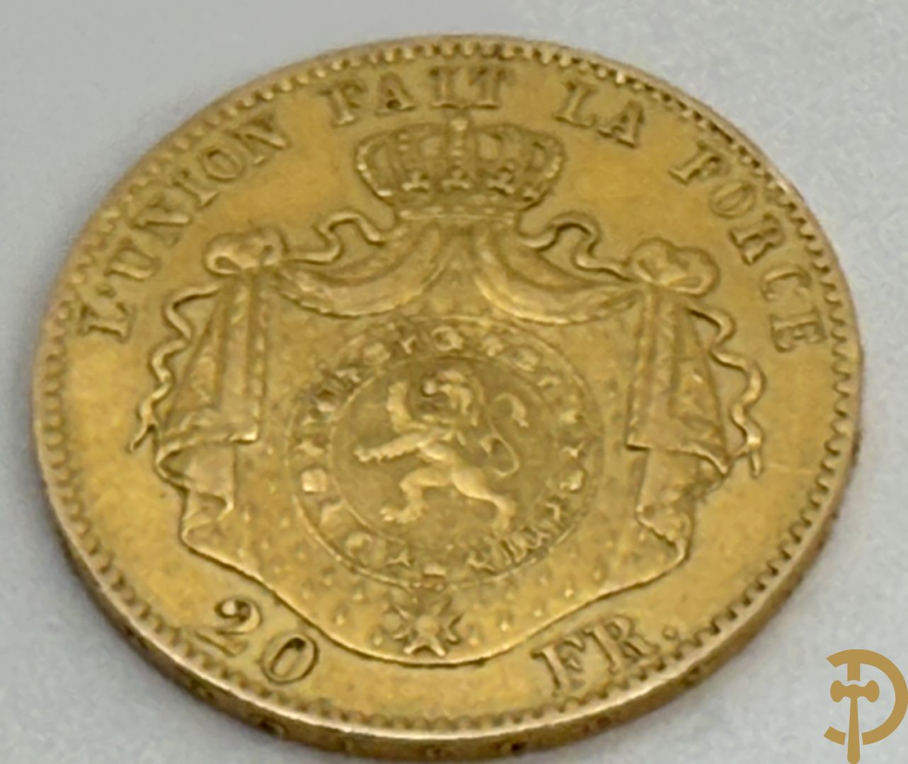 Belgische gouden 20 Franc uit 1868 met afbeelding van Leopold II