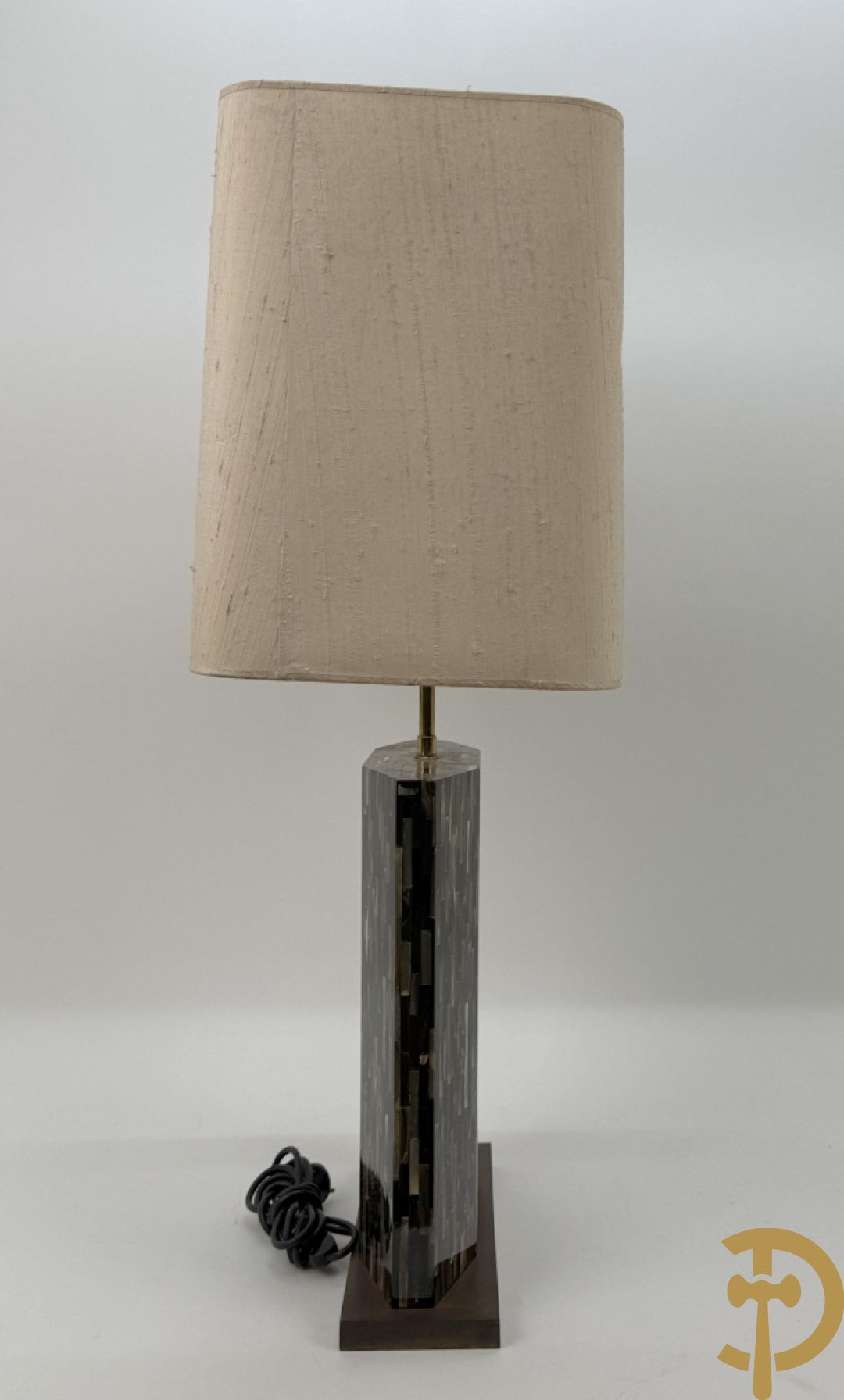 Vintage lampadaire met gestreept hoorn motief op koperen basis, jaren 