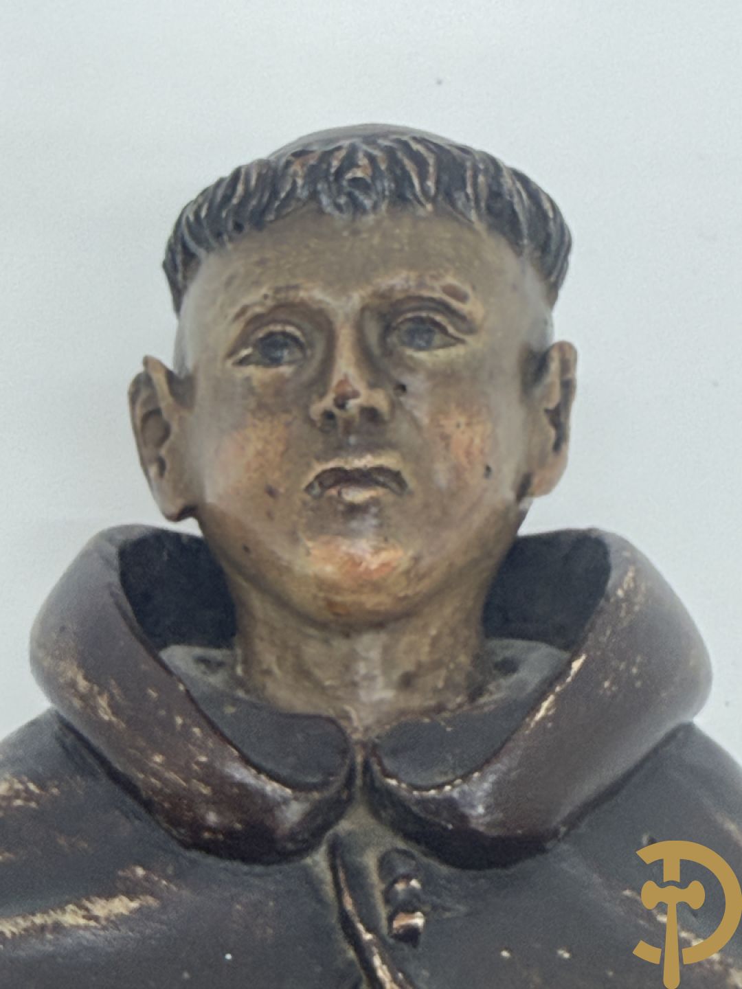 Gepolychromeerde Vlaamse houtsculptuur Sint-Antonius