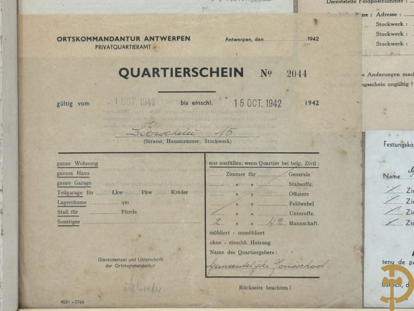 Zeven ingelijste documenten over Duitse W.O. II