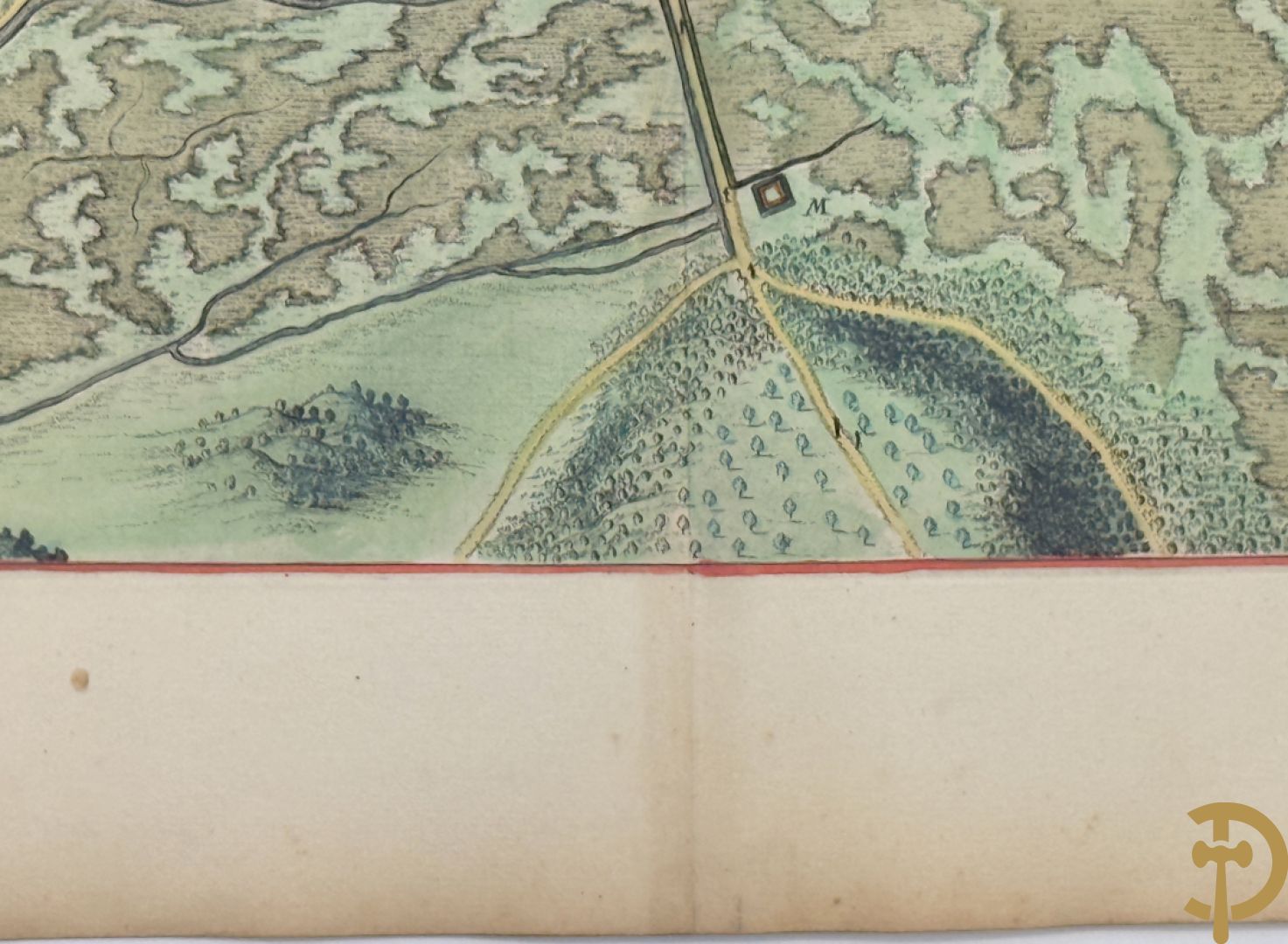 Oude origineel ingekleurde kaart plan du fort de Watten, Blaue