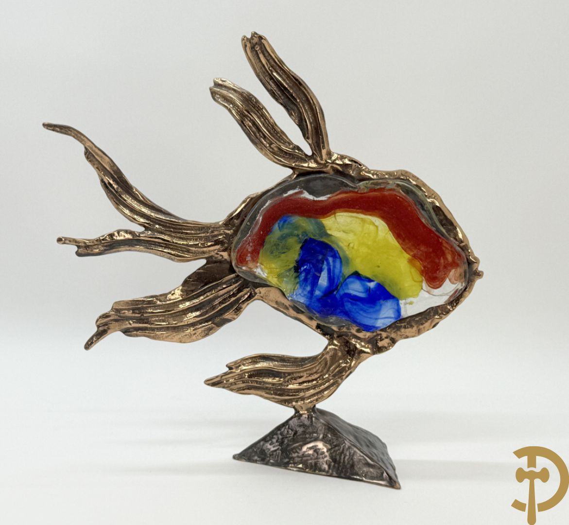 LOHE getekend - Bronssculptuur van vis met glaspasta