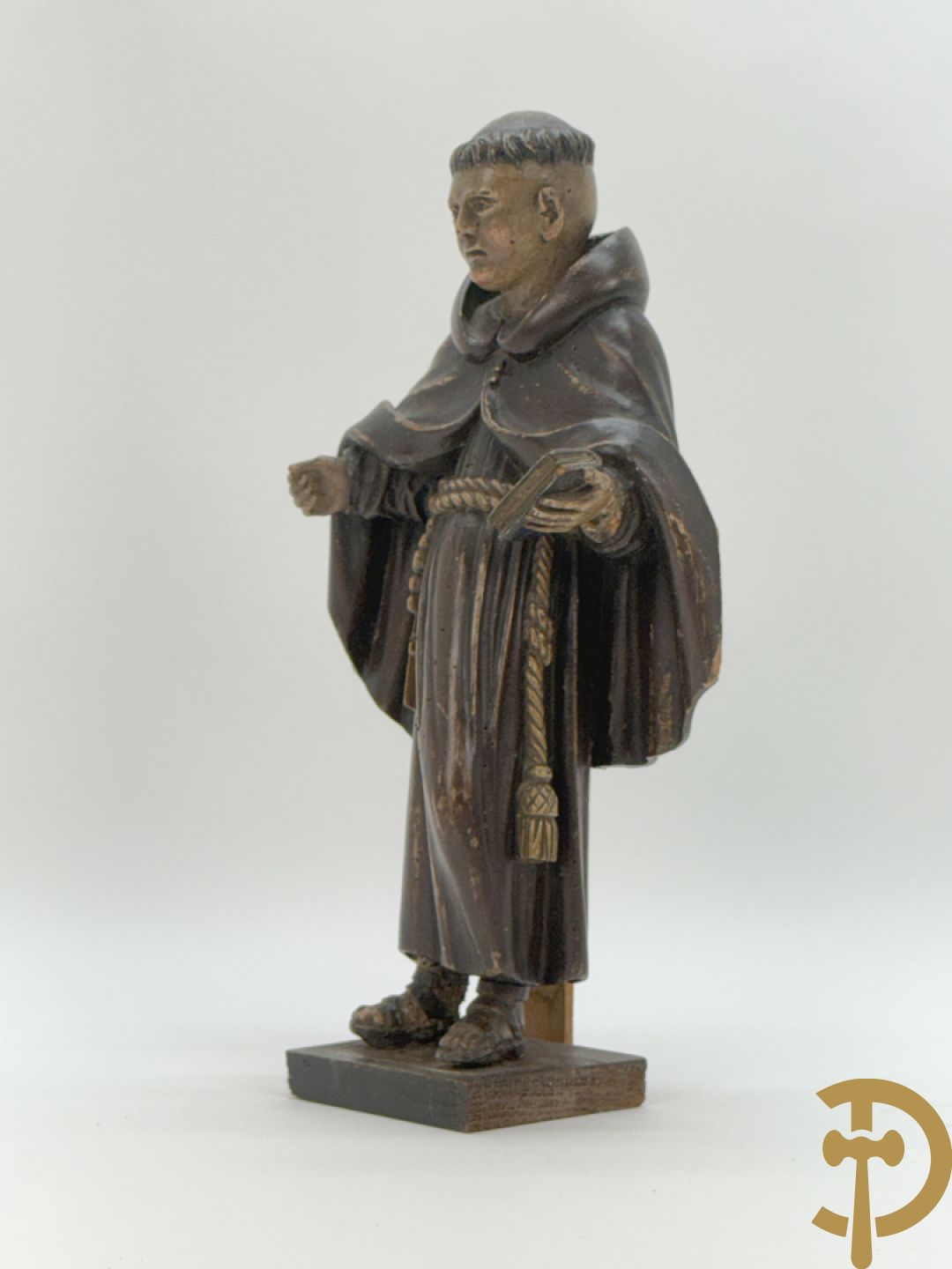 Gepolychromeerde Vlaamse houtsculptuur Sint-Antonius