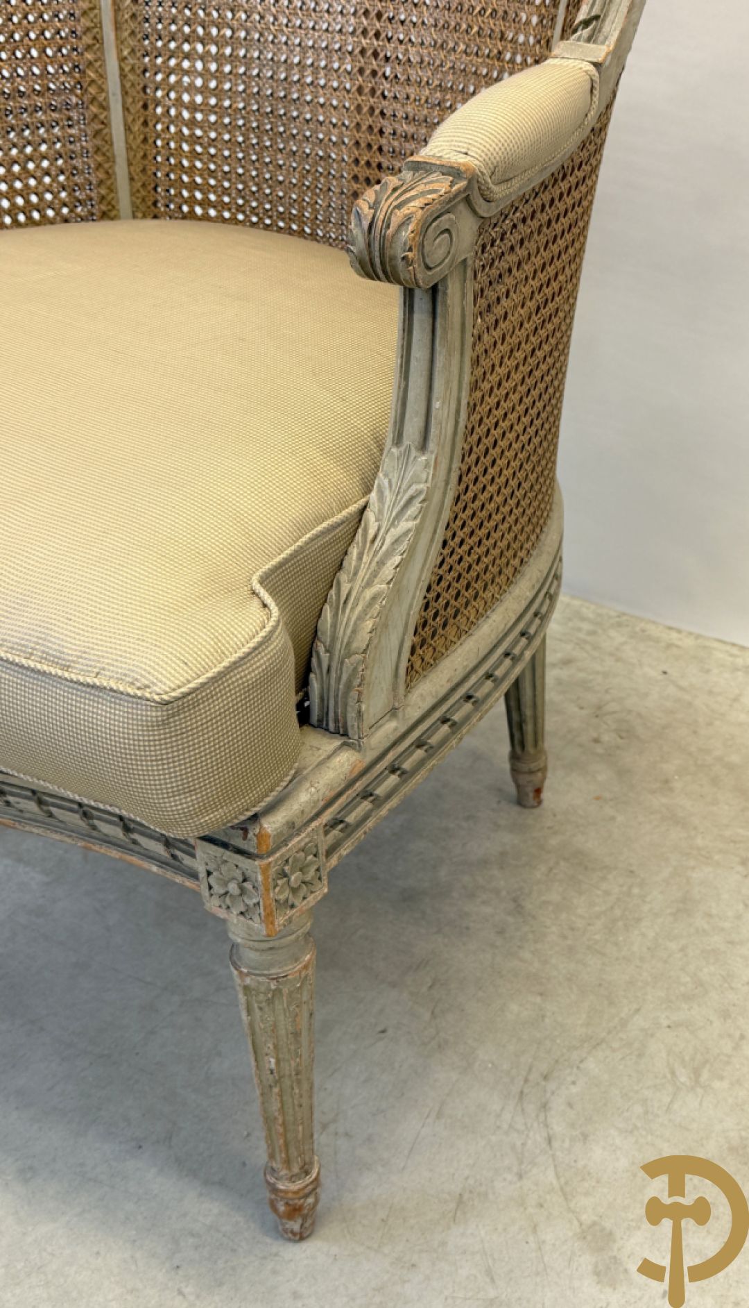 Louis XVI duchesse brisée met dubbele canage, gepatineerd, 19e