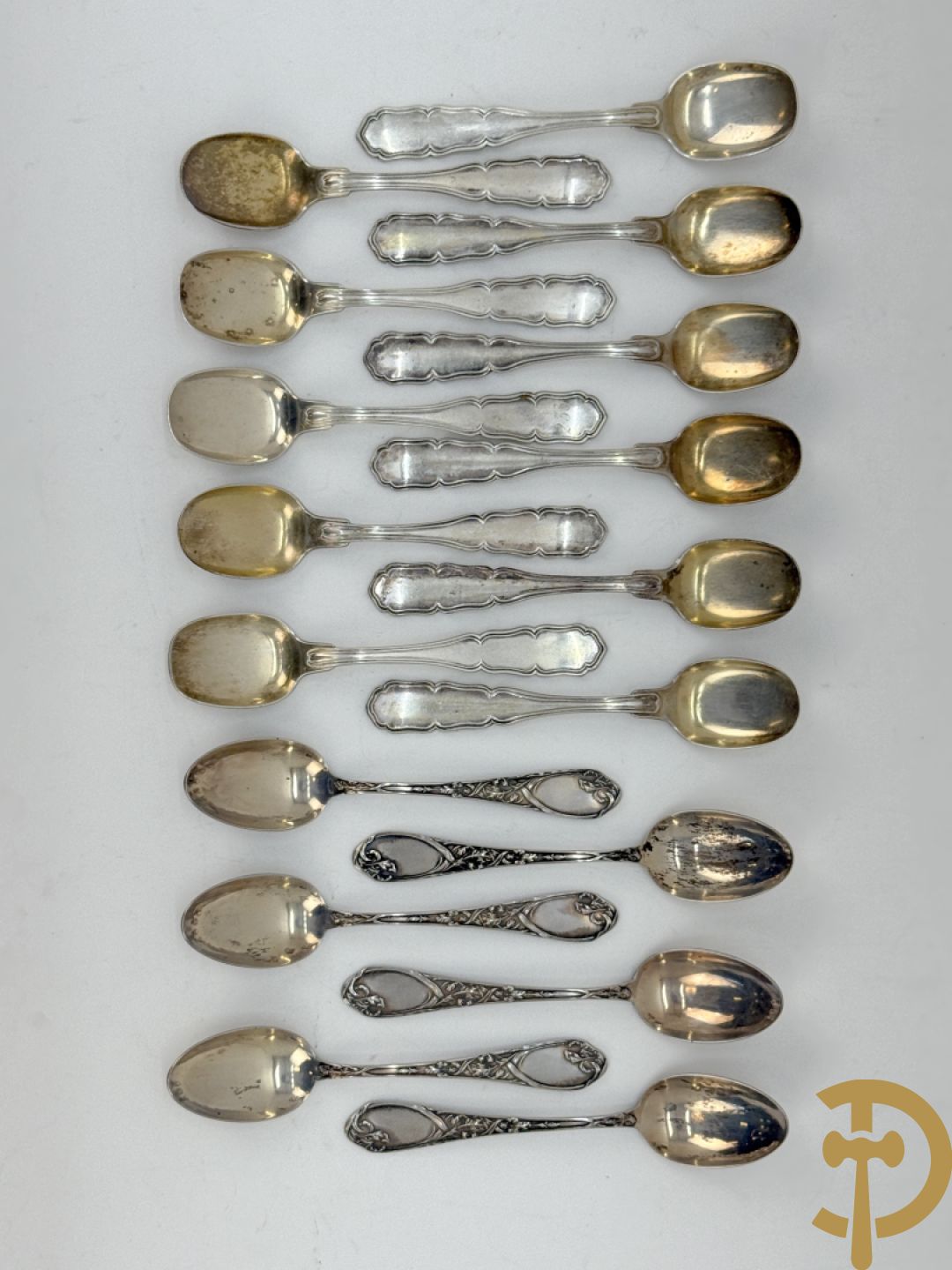 11 massief zilveren ijslepels + 6 koffielepels in massief zilver