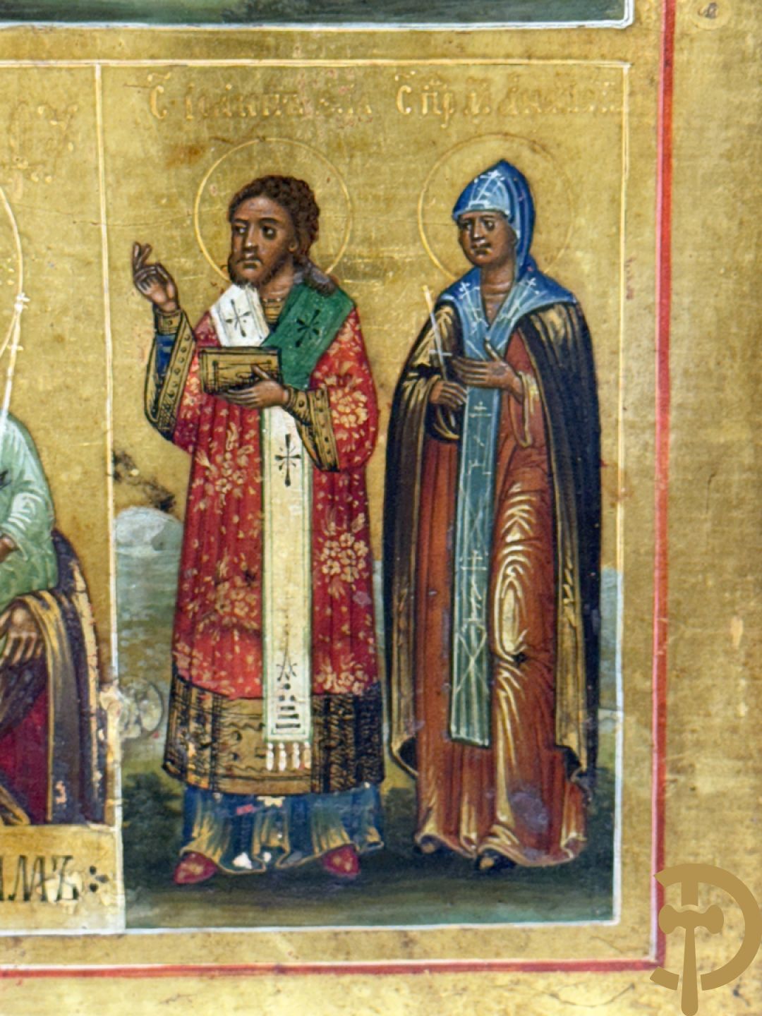 Antieke Russische ikoon met 5 staties