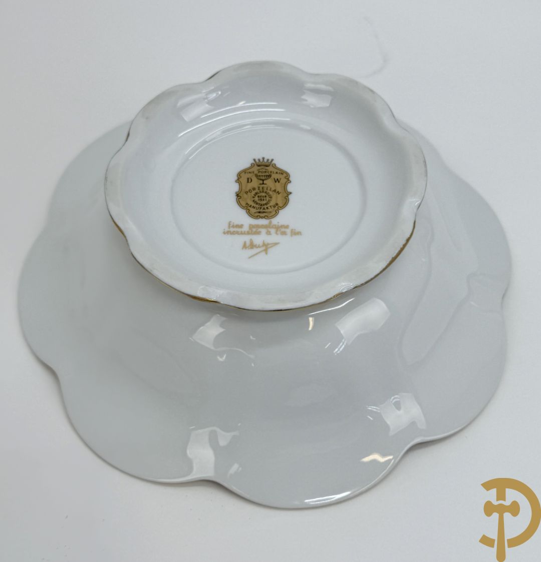 DW Porzellan coupe met schaal (2x), schotel + taartschep met schotel in doos, met verguld decor