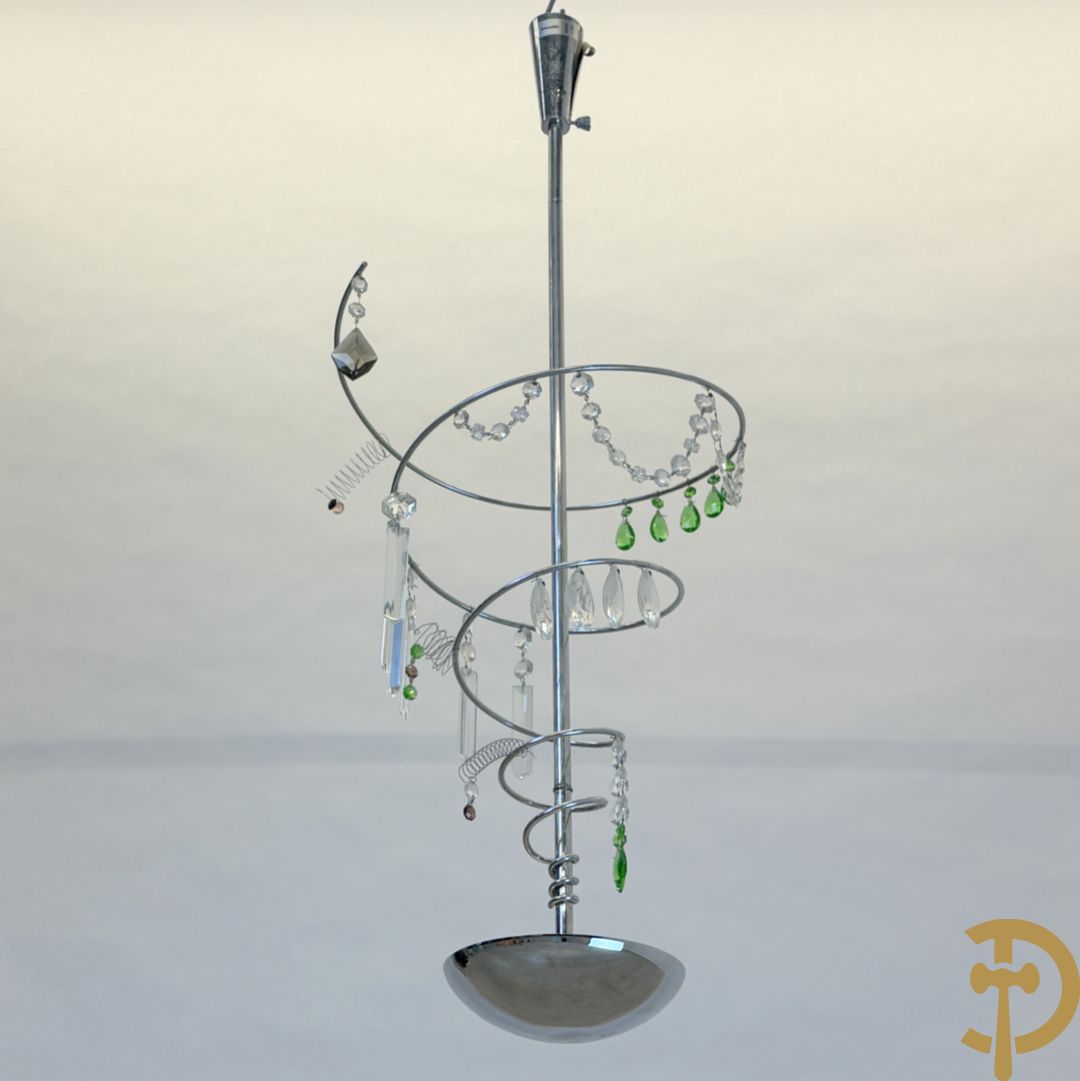 Vintage chromé luchter in spiraalvorm met bellen, Artemide gemerkt Milano Torno
