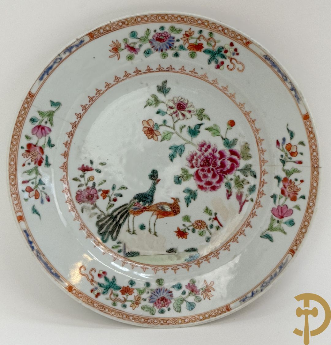 Vijf Chinese porseleinen bordjes met bloemendecor + 3 Japanse bordjes