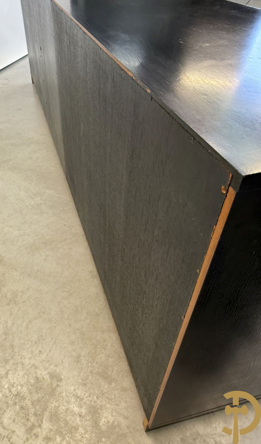 Zwartgelakte brutalistische vijfdeurs sideboard met ingewerkte lades, model Torino, ontwerper Frans Defour