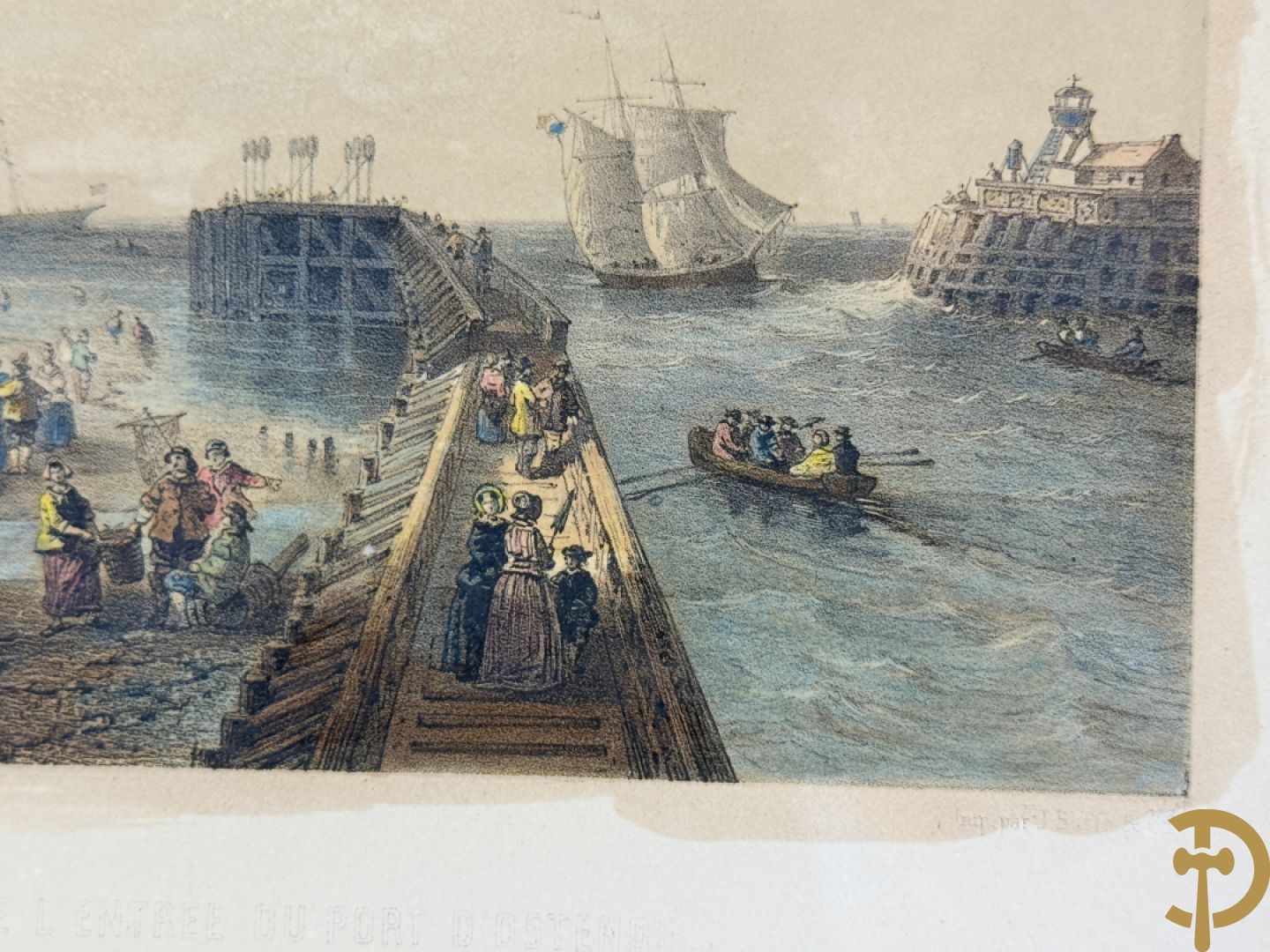 BORREMANS H. (4 stuks) en BUFFA (2 stuks) en CARSE (1 stuk) van - Zeven ingekleurde gravures van Oostende met o.a. Kursaal, vuurtoren, station en pier