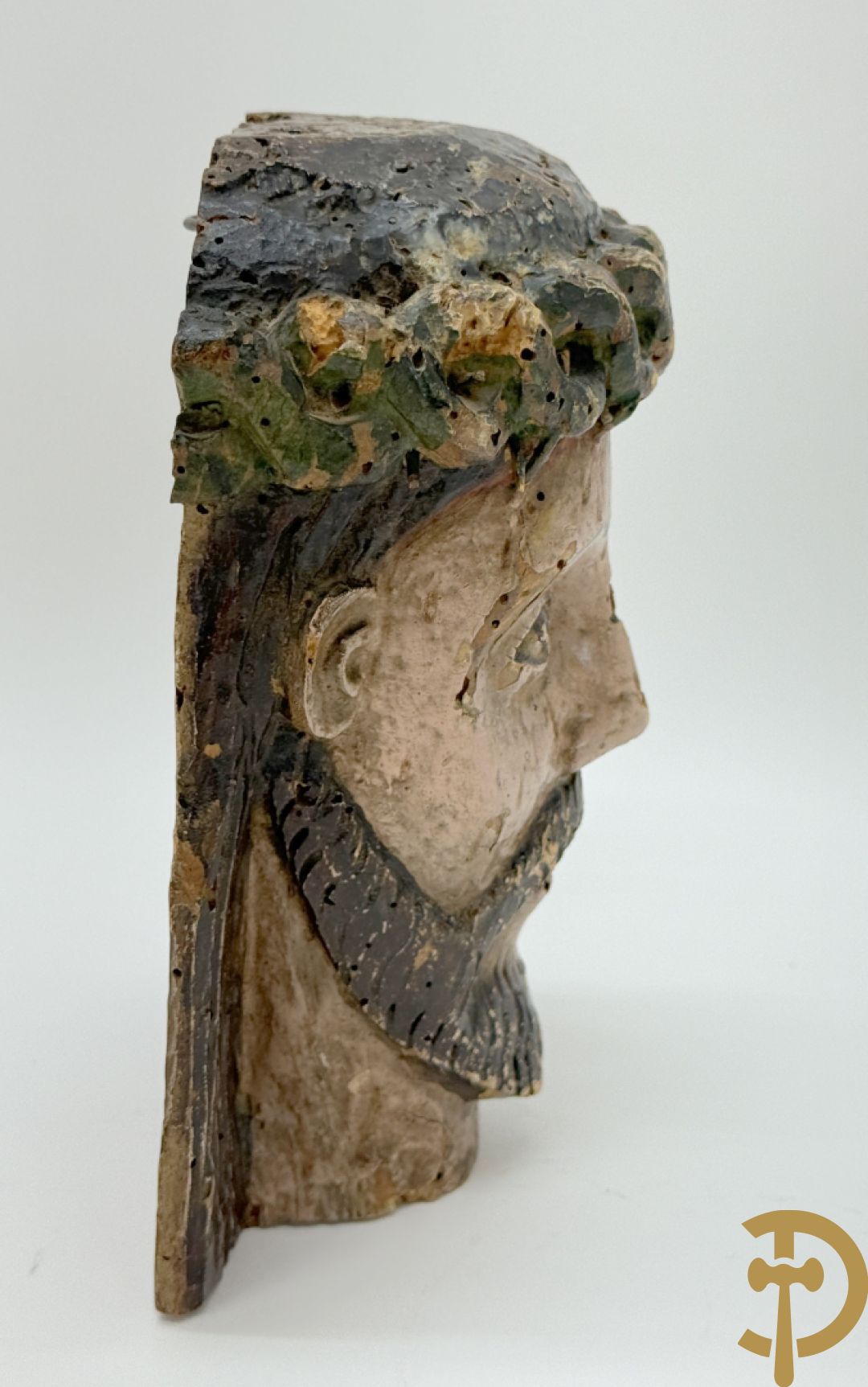 Gepolychromeerde houtsculptuur van Christushoofd