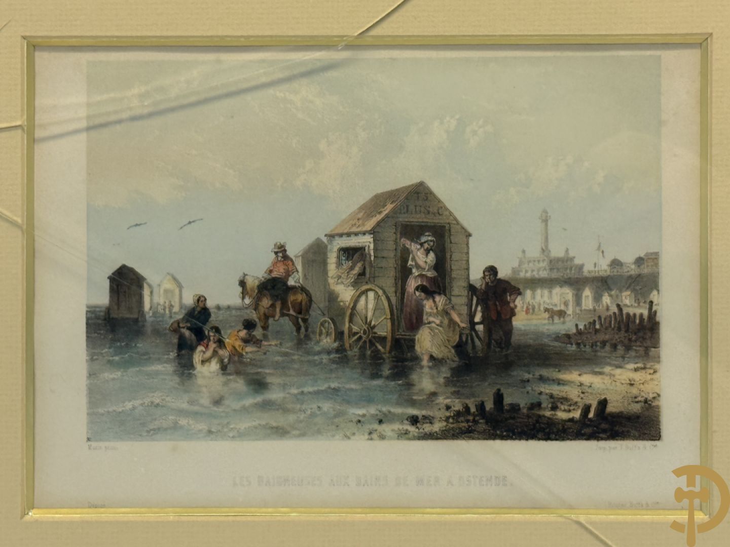 BORREMANS H. (4 stuks) en BUFFA (2 stuks) en CARSE (1 stuk) van - Zeven ingekleurde gravures van Oostende met o.a. Kursaal, vuurtoren, station en pier